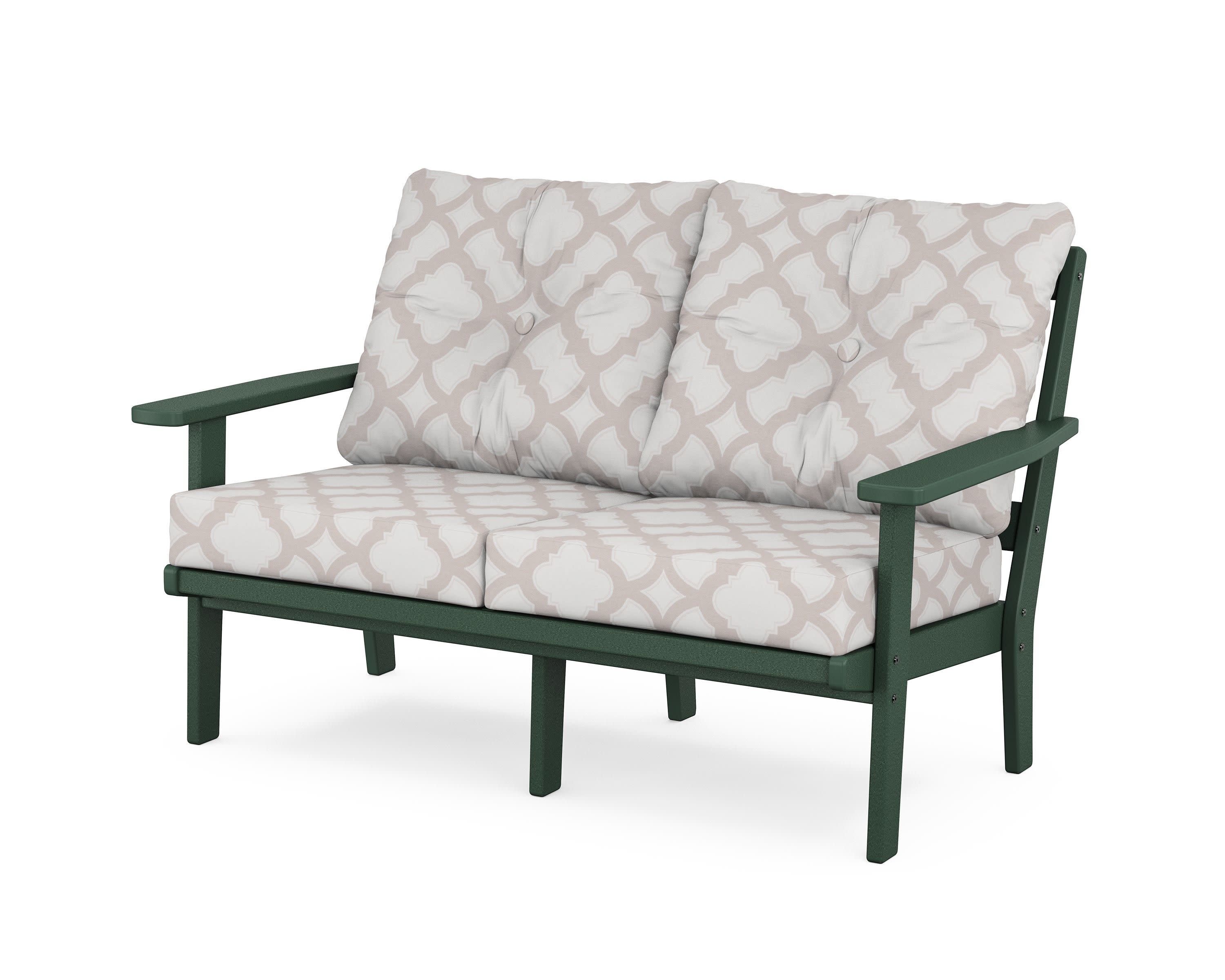 Prairie Deep SeatingLoveseat in Green / Trellis Dune Burlap
