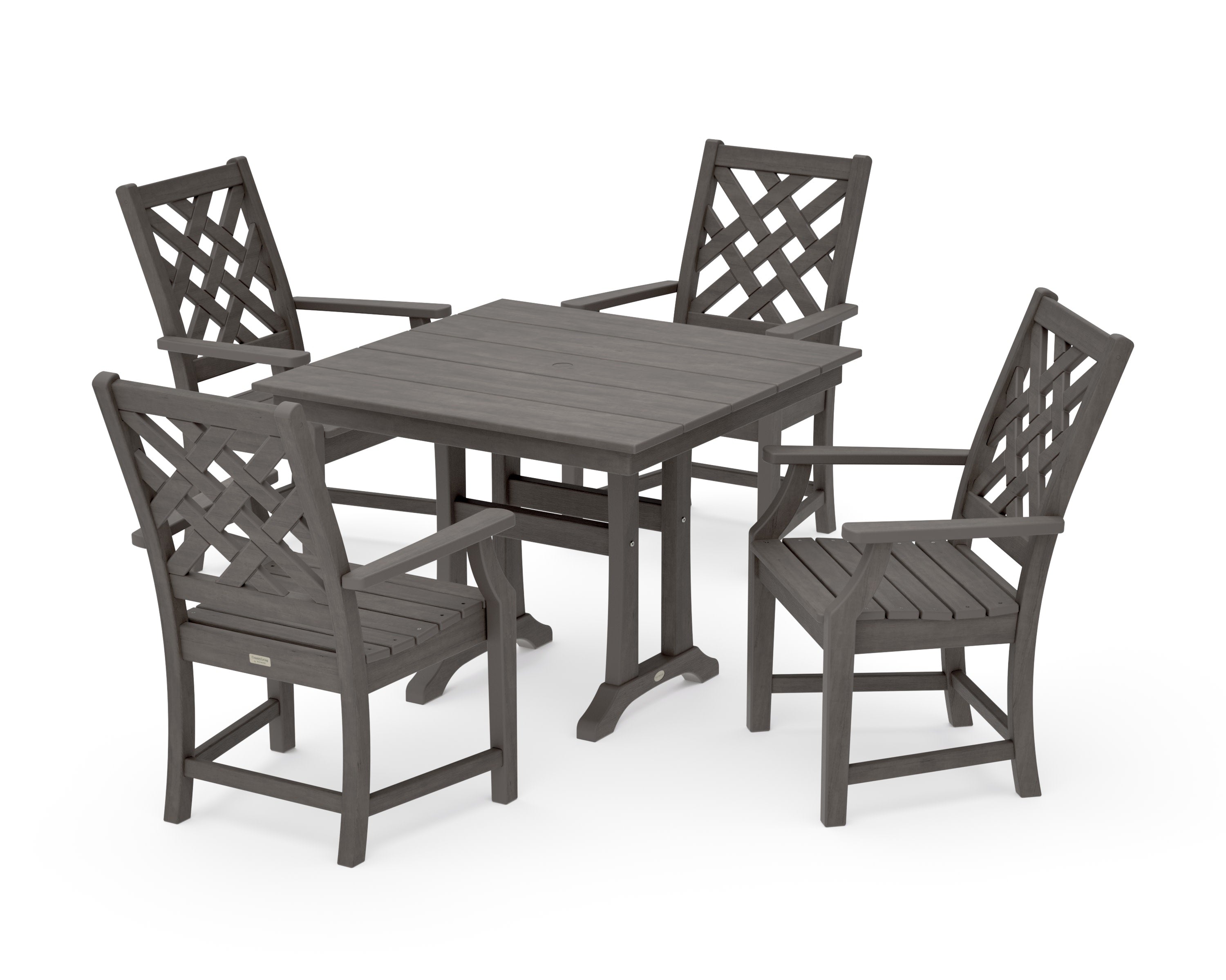 Wovendale 5-Piece Farmhouse Dining Set with Trestle Legs in Driftwood