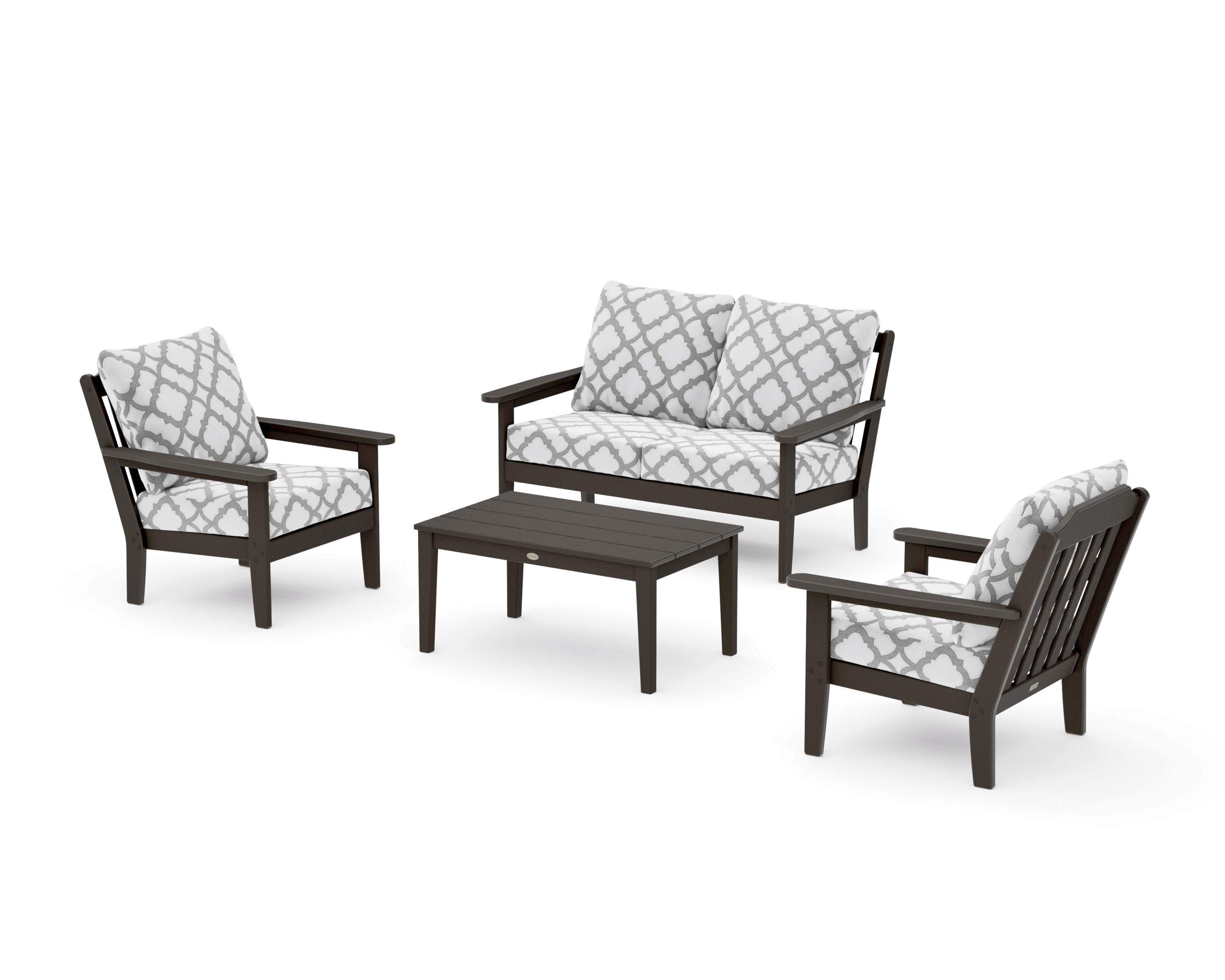 Cottage 4-Piece Deep Seating Set with Loveseat in Vintage Coffee / Trellis Grey Mist