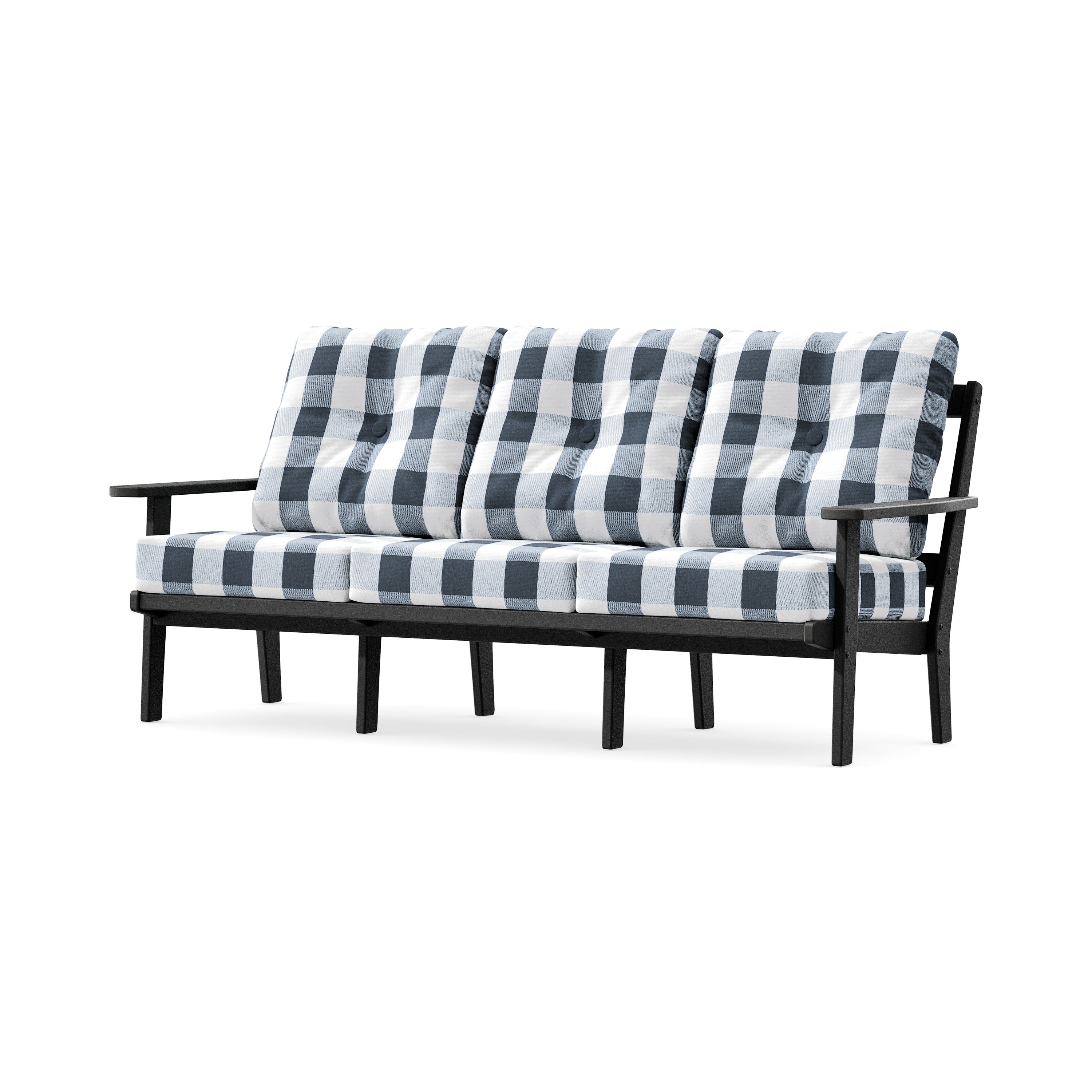 PrairieDeep Seating Sofa in Black / Buffalo Plaid Marine Indigo