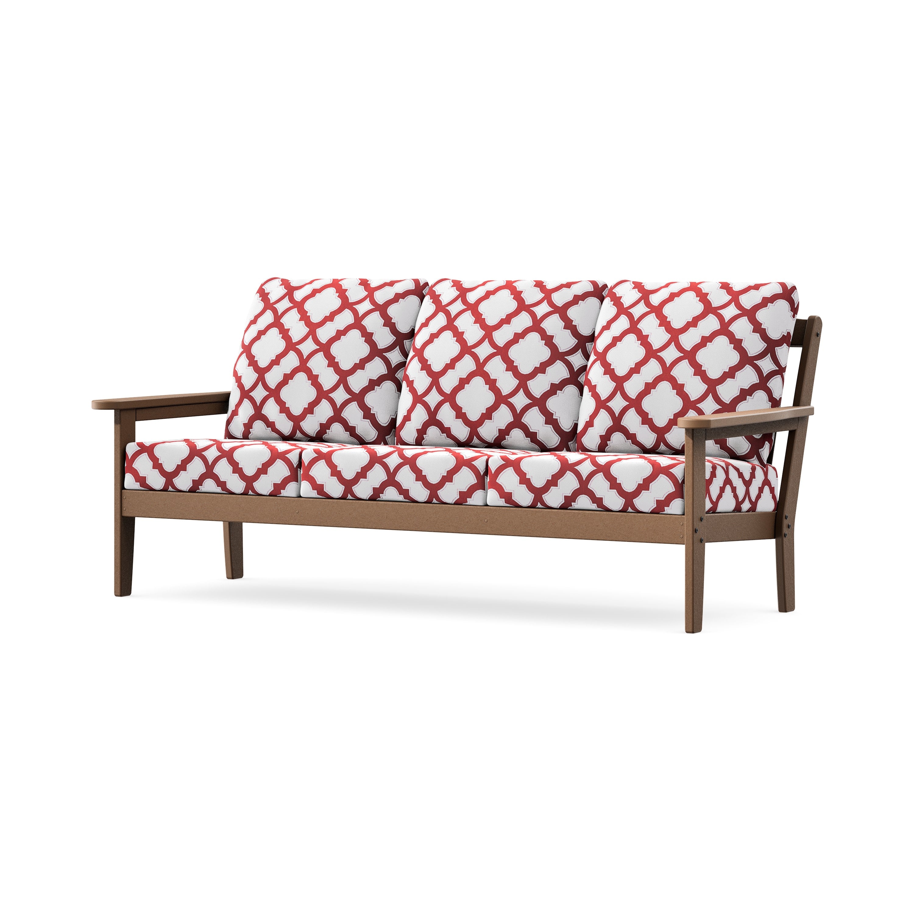 Cottage Deep Seating Sofa in Teak / Trellis Crimson