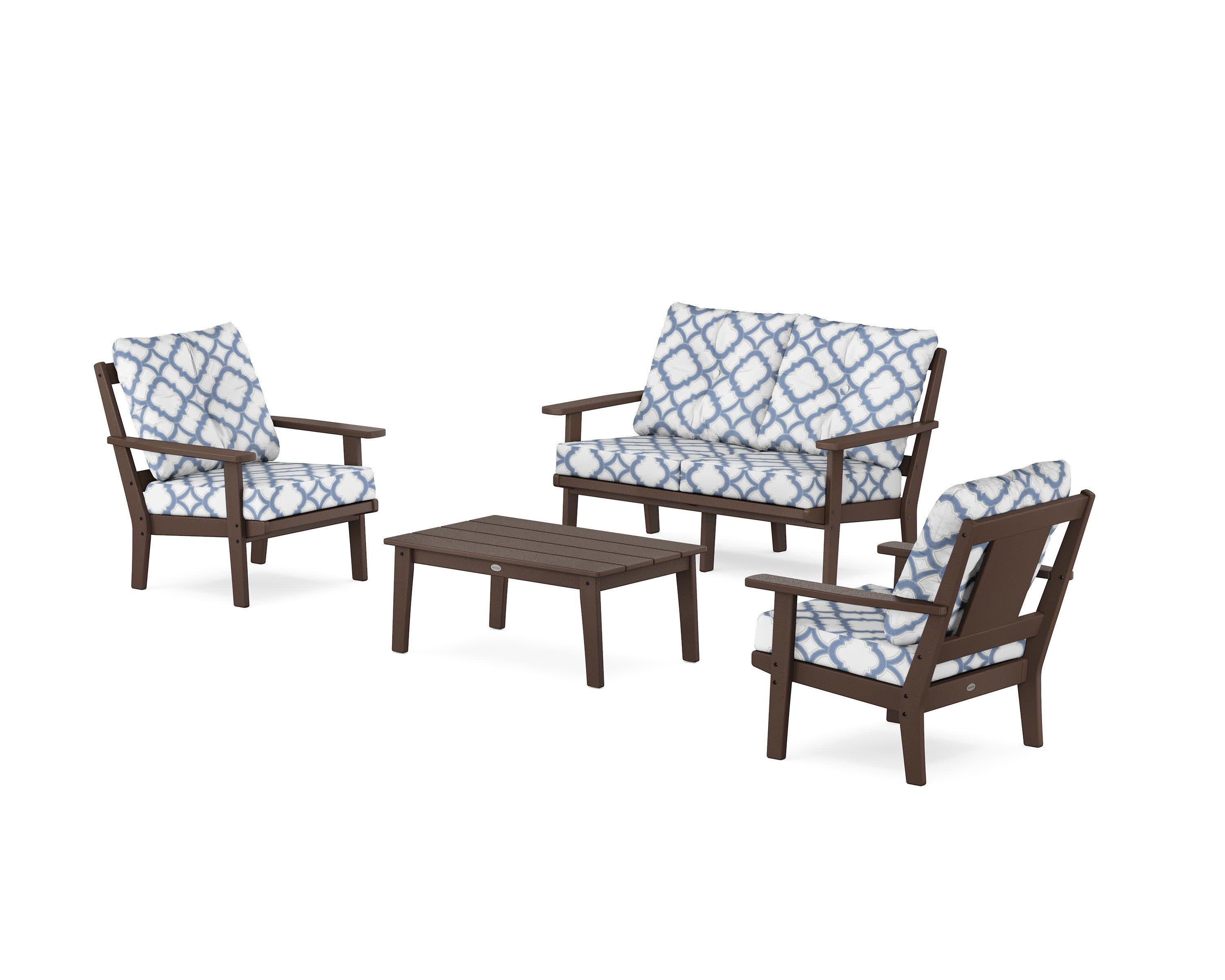 Prairie 4-Piece Deep Seating Set with Loveseat in Mahogany / Trellis Sky Blue
