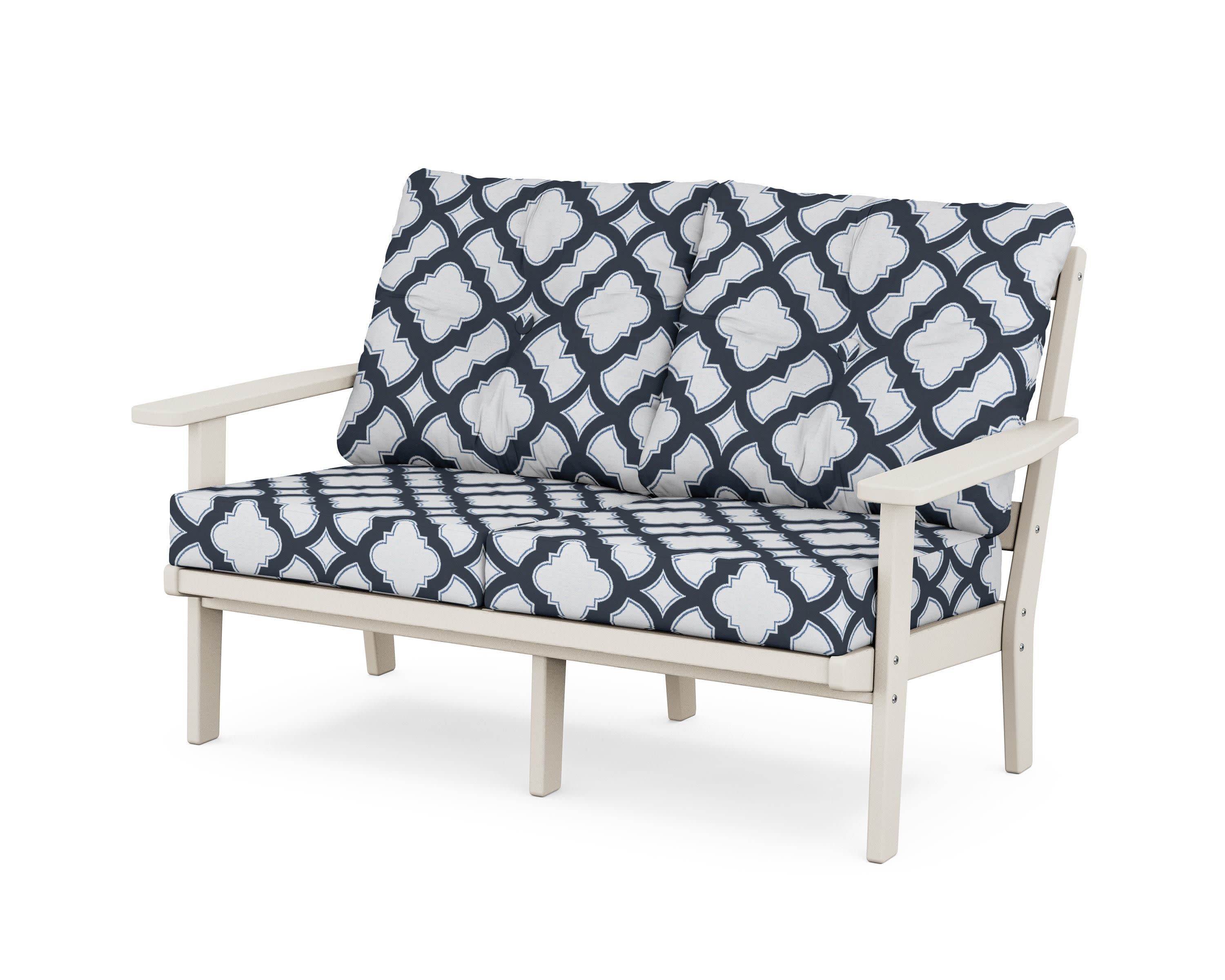 Prairie Deep SeatingLoveseat in Sand / Trellis Marine Indigo
