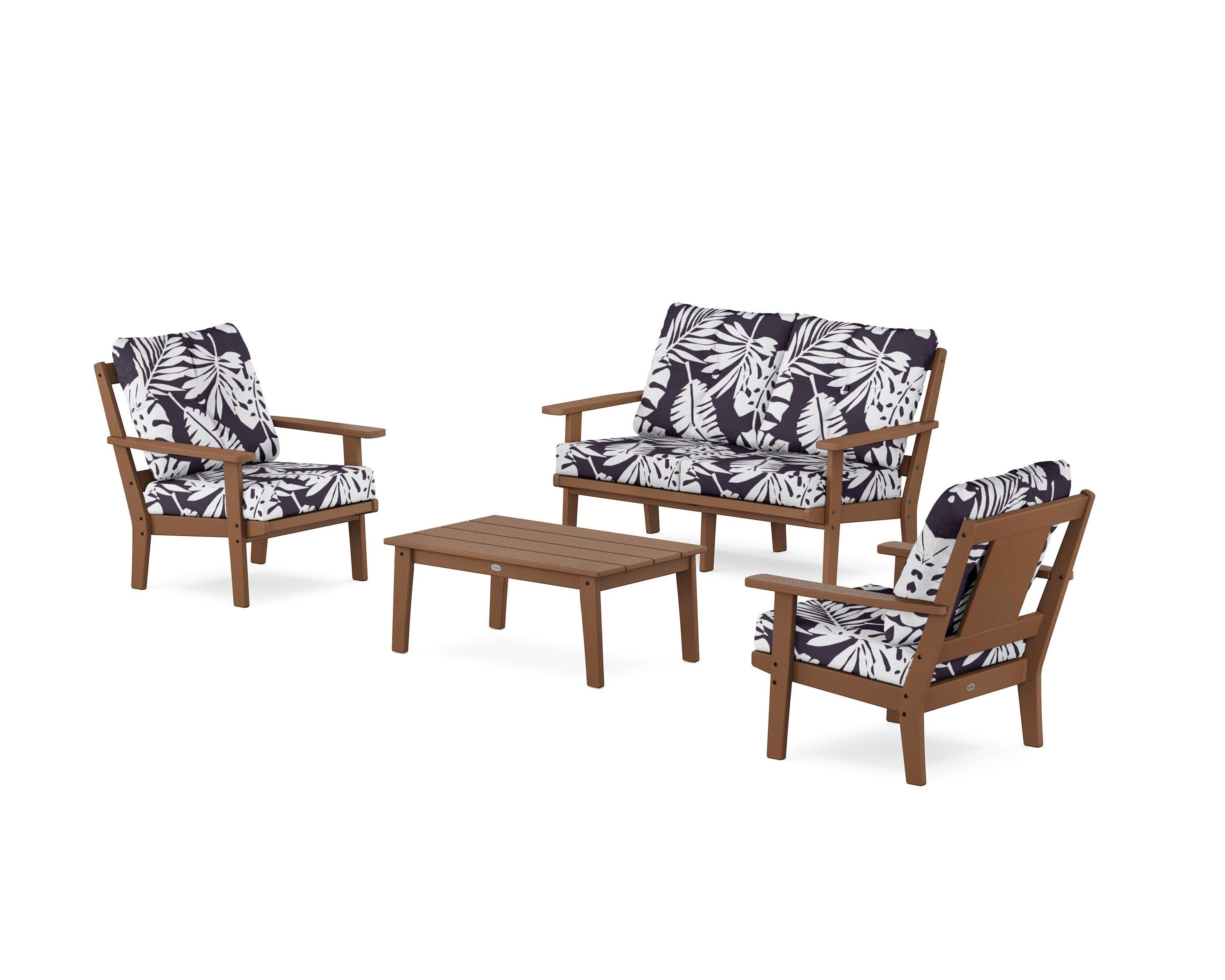 Prairie 4-Piece Deep Seating Set with Loveseat in Teak / Leaf Navy