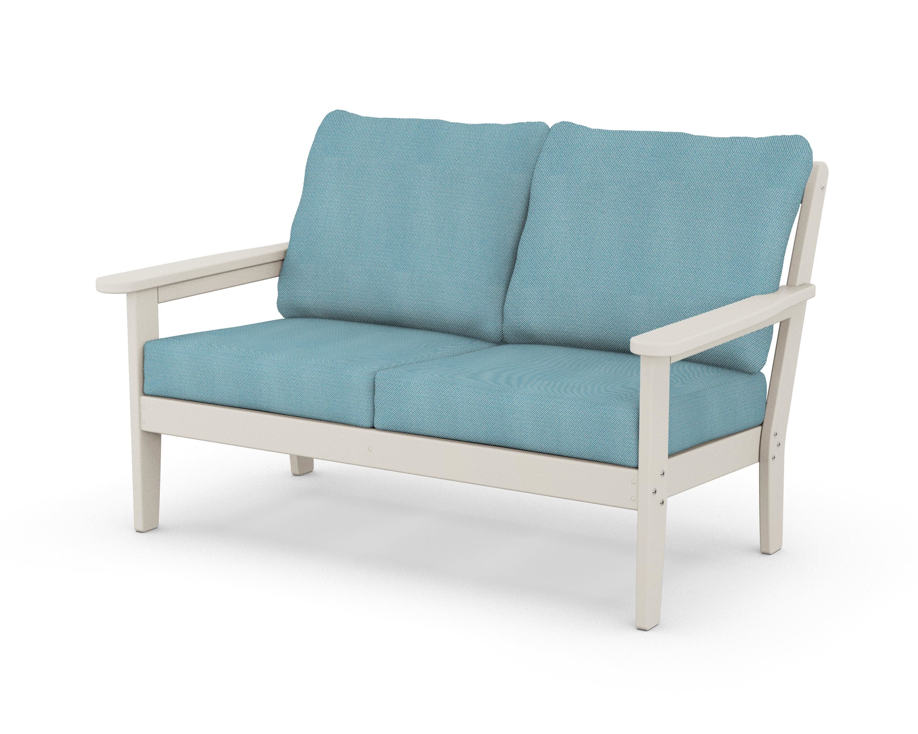 Cottage Deep Seating Loveseat in Sand / Lattice Sky Blue