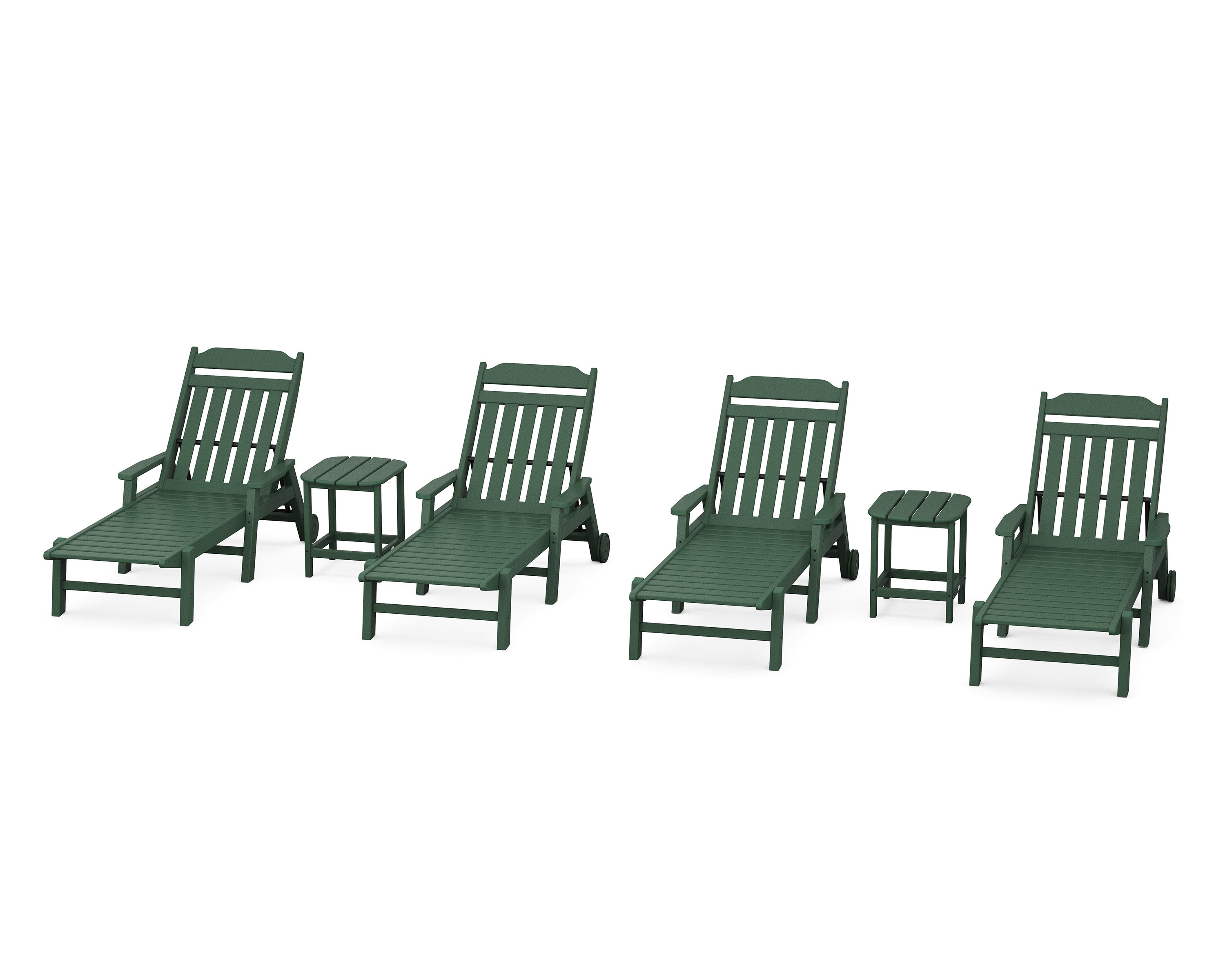 Cottage 6-Piece Chaise Set with Arms and Wheels in Green