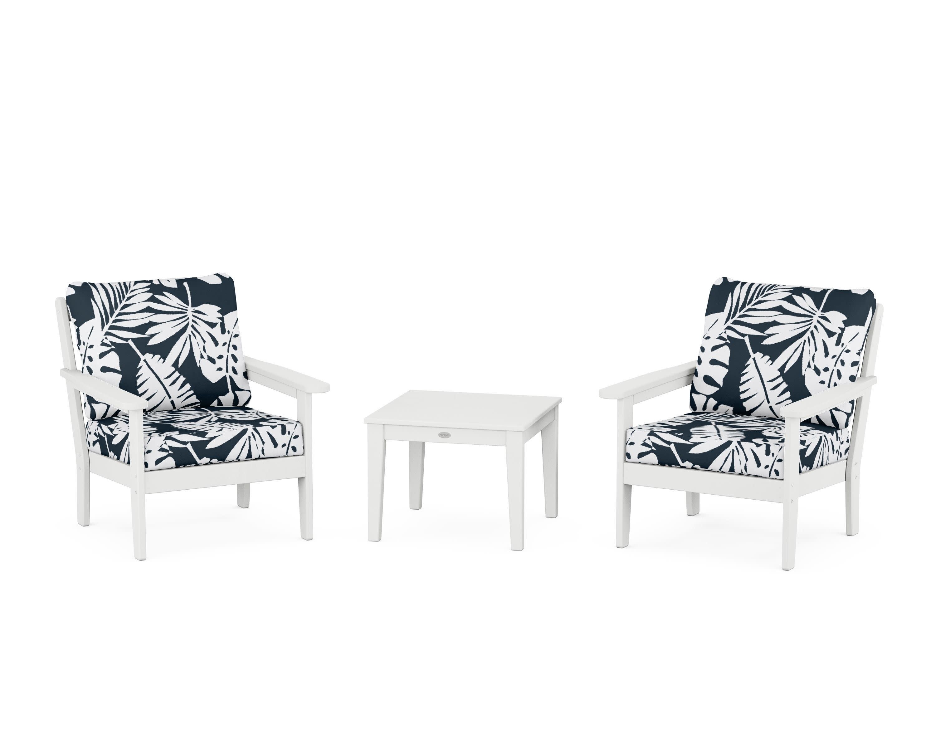 Cottage 3-Piece Deep Seating Set in White / Leaf Marine Indigo