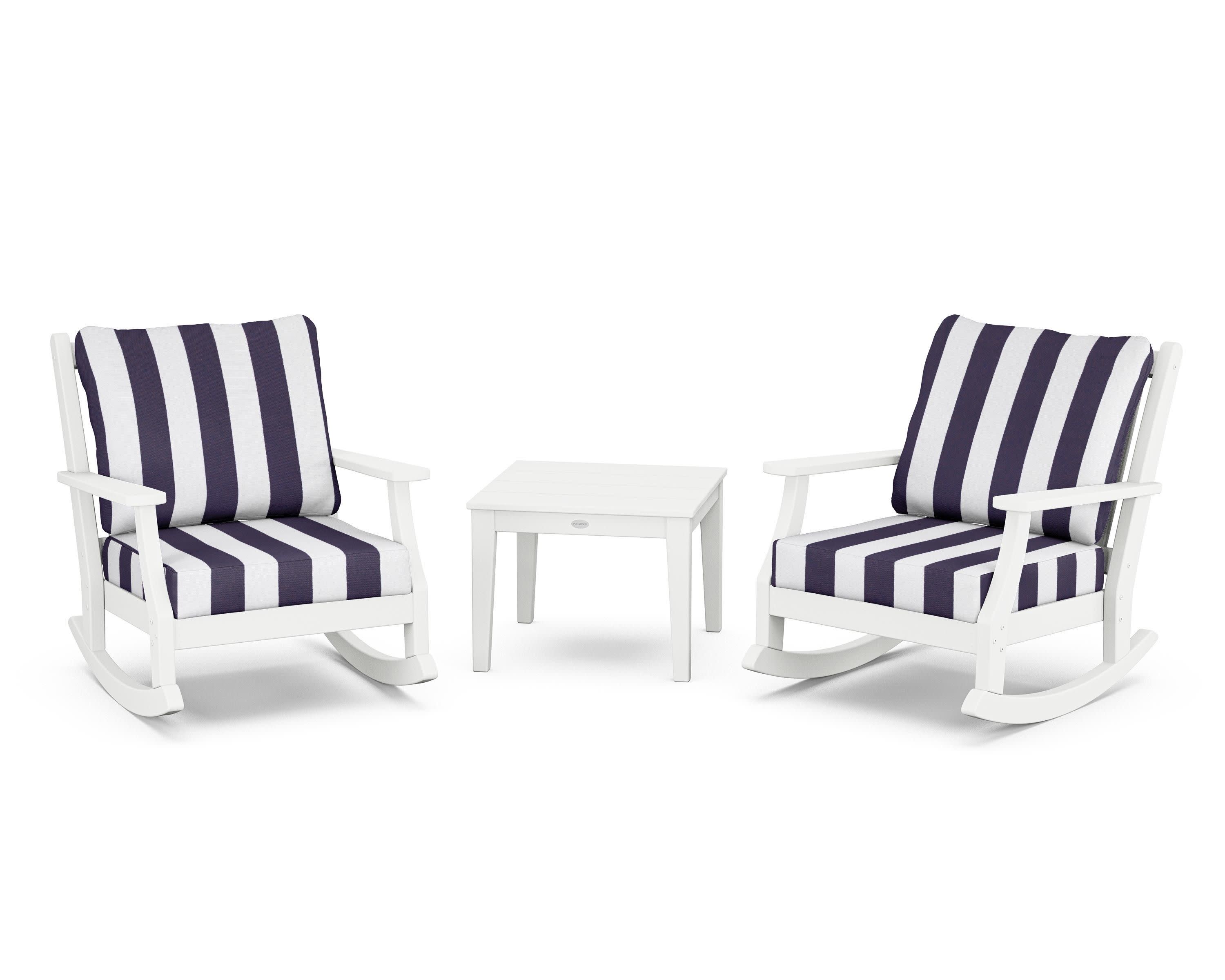 Wovendale 3-Piece Deep Seating Rocker Set in White / Cabana Stripe Navy