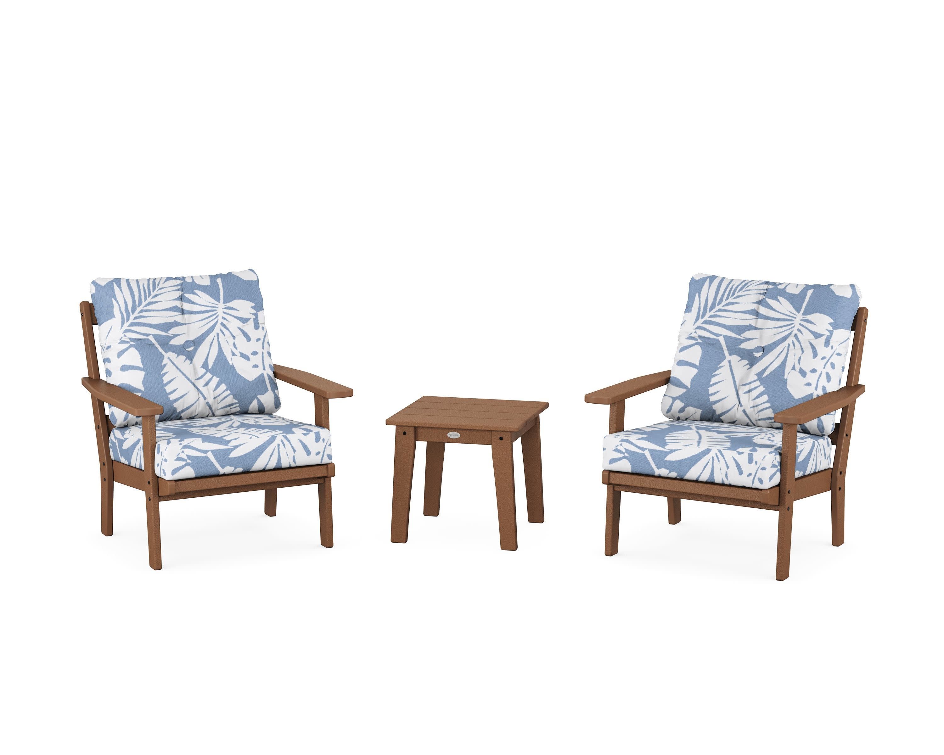 Prairie 3-Piece Deep Seating Set in Teak / Leaf Sky Blue