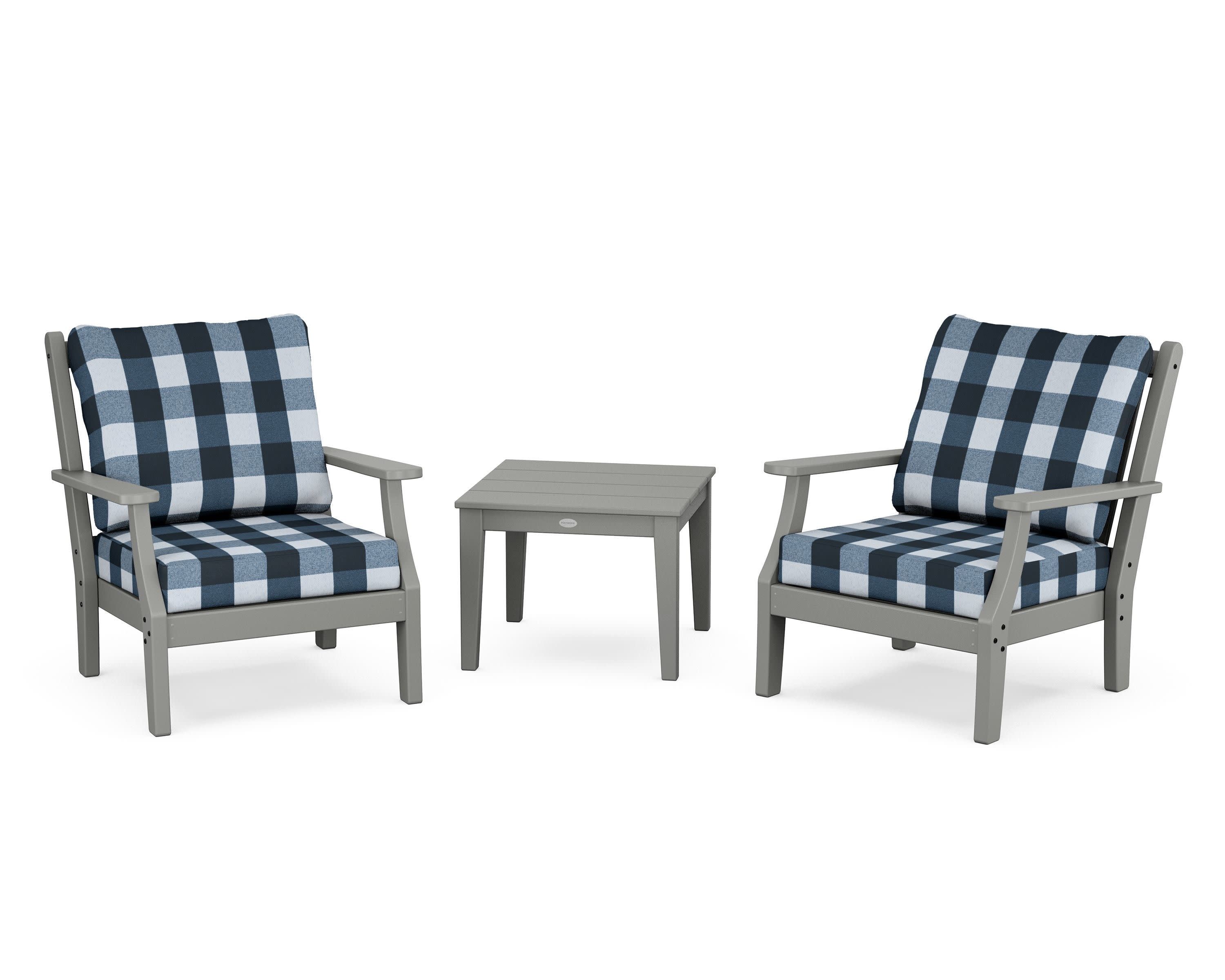 Wovendale 3-Piece Deep Seating Set in Slate Grey / Buffalo Plaid Marine Indigo