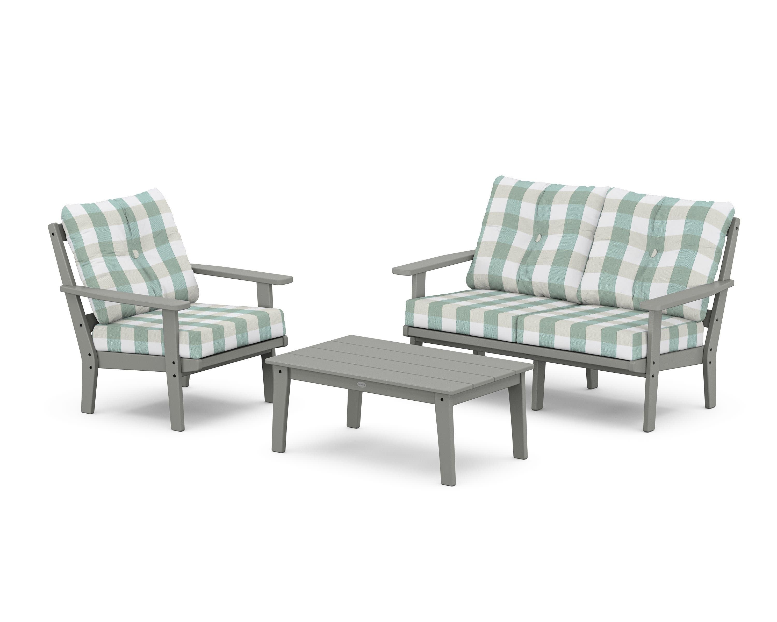 Prairie 3-Piece Deep Seating Set with Loveseat in Slate Grey / Buffalo Plaid Glacier Spa