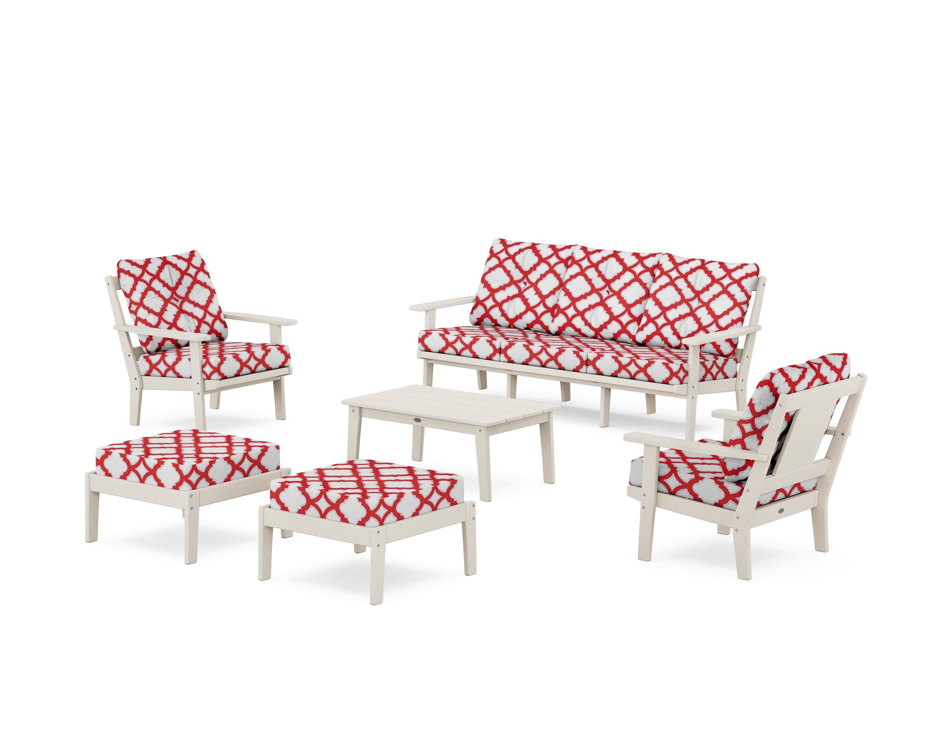 Prairie 6-Piece Lounge Sofa Set in Sand / Trellis Crimson
