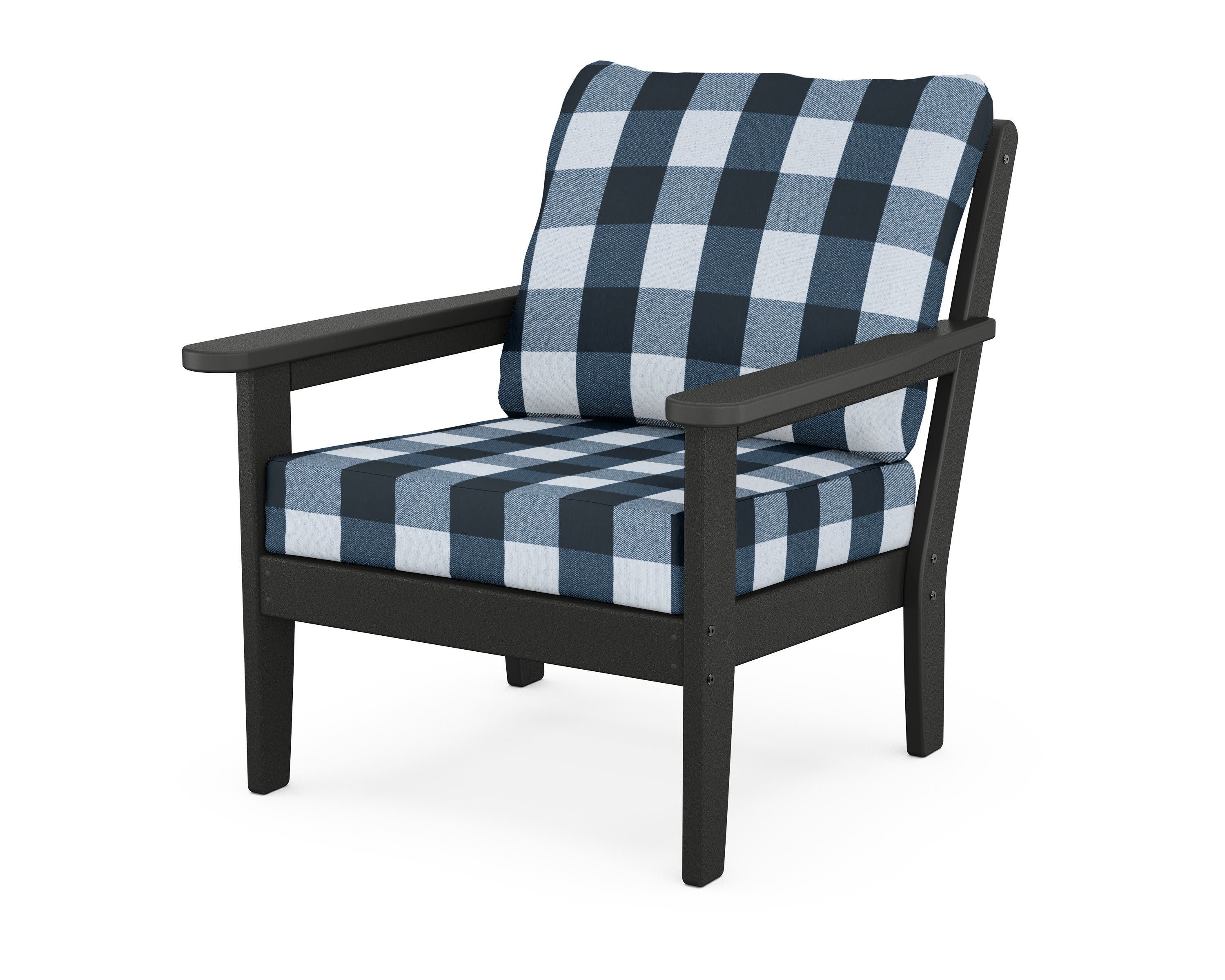 Cottage Deep Seating Chair in Black / Buffalo Plaid Marine Indigo