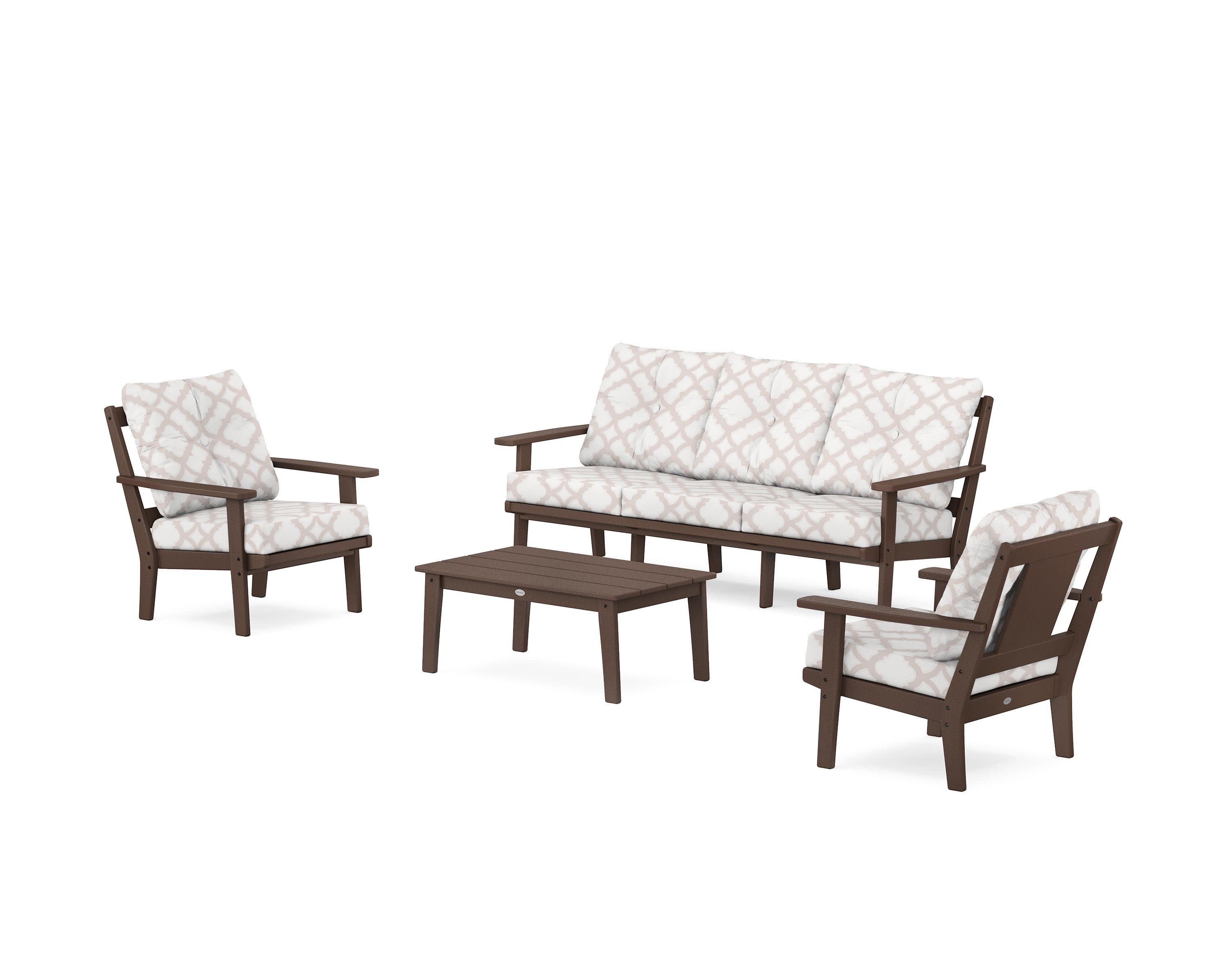 Prairie 4-Piece Deep Seating Set with Sofa in Mahogany / Trellis Dune Burlap
