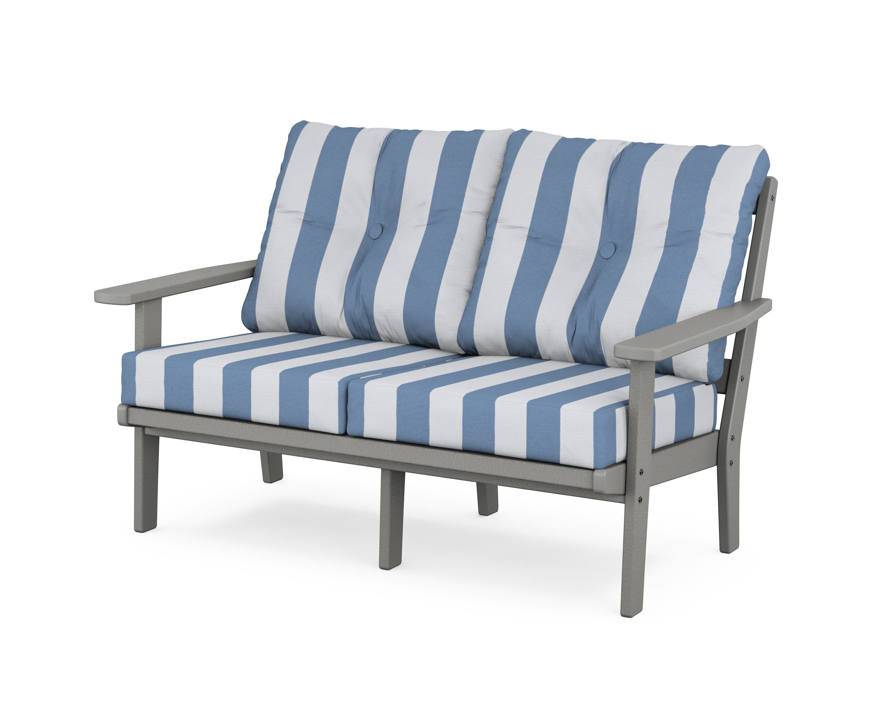 Prairie Deep SeatingLoveseat in Slate Grey / Cabana Stripe Sky Blue