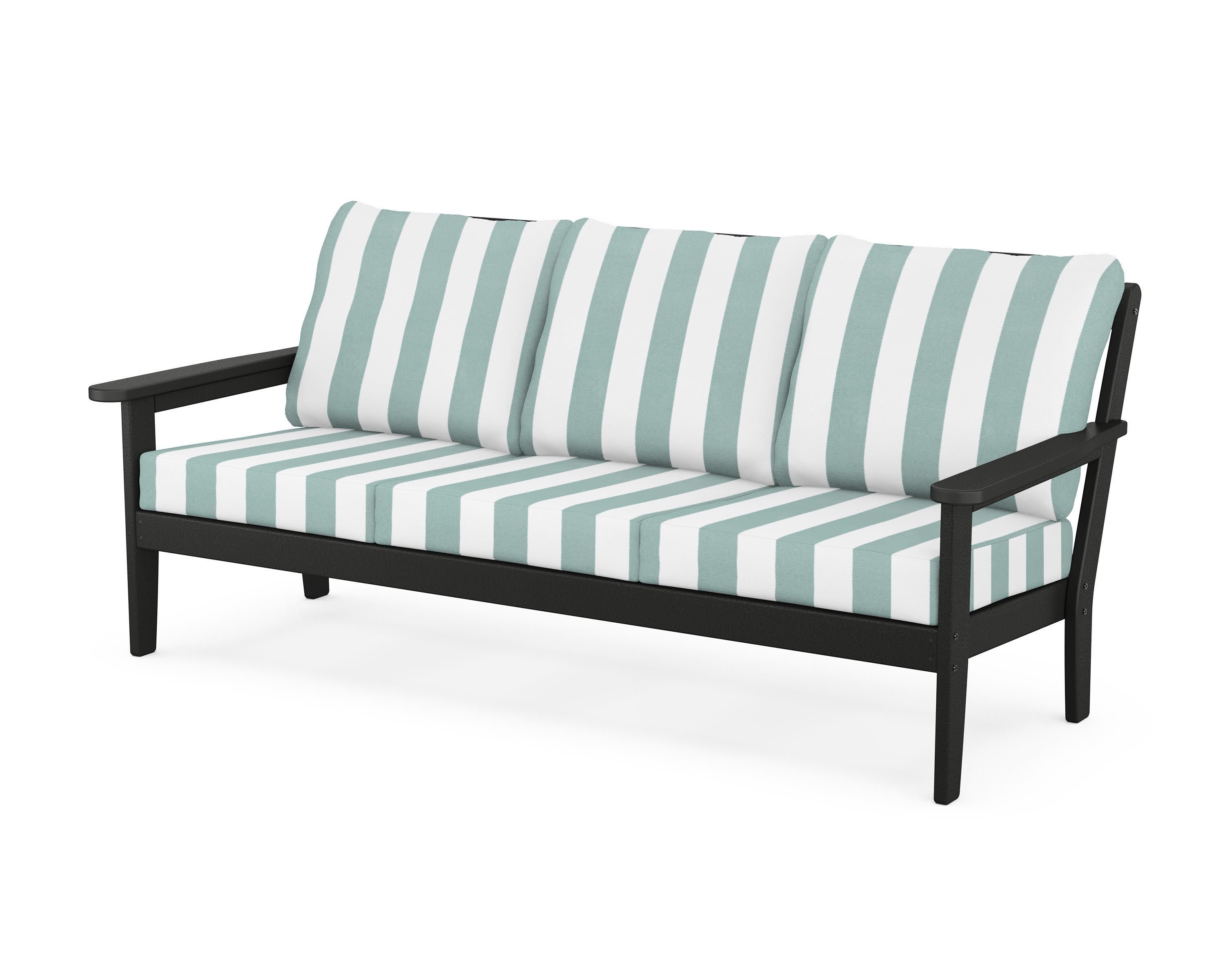 Cottage Deep Seating Sofa in Black / Cabana Stripe Glacier Spa