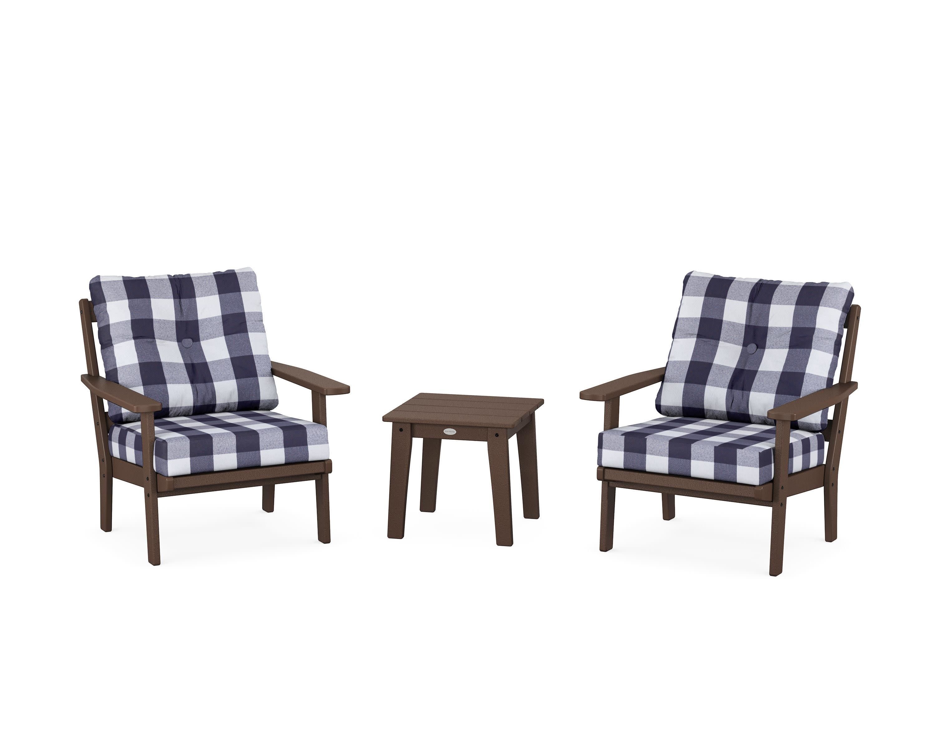 Prairie 3-Piece Deep Seating Set in Mahogany / Buffalo Plaid Navy