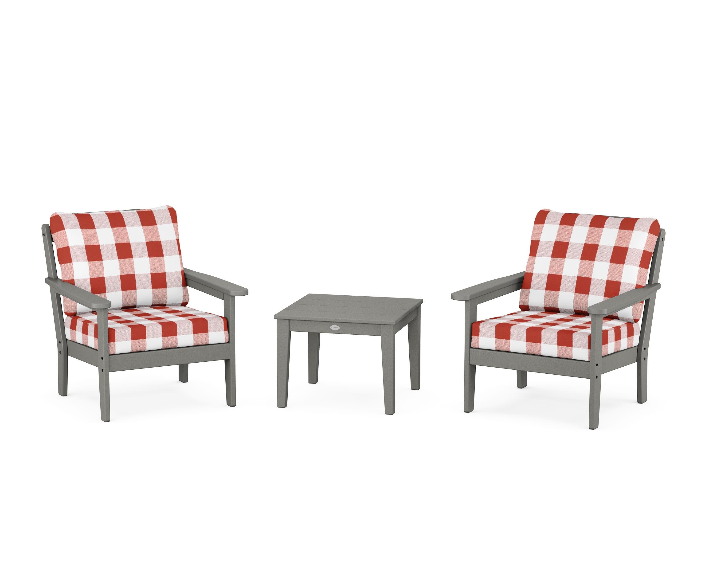 Cottage 3-Piece Deep Seating Set in Slate Grey / Buffalo Plaid Crimson