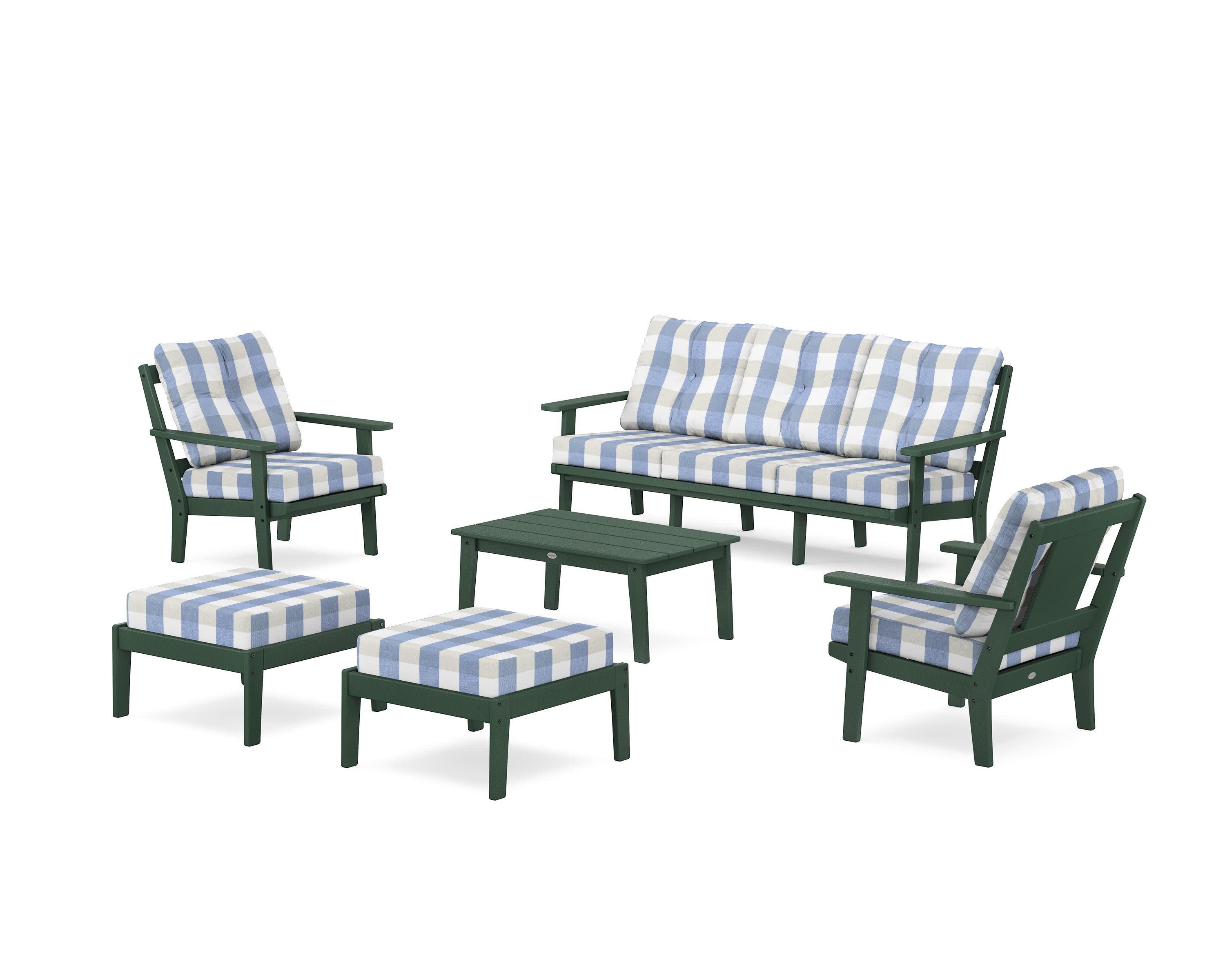 Prairie 6-Piece Lounge Sofa Set in Green / Buffalo Plaid Sky Blue