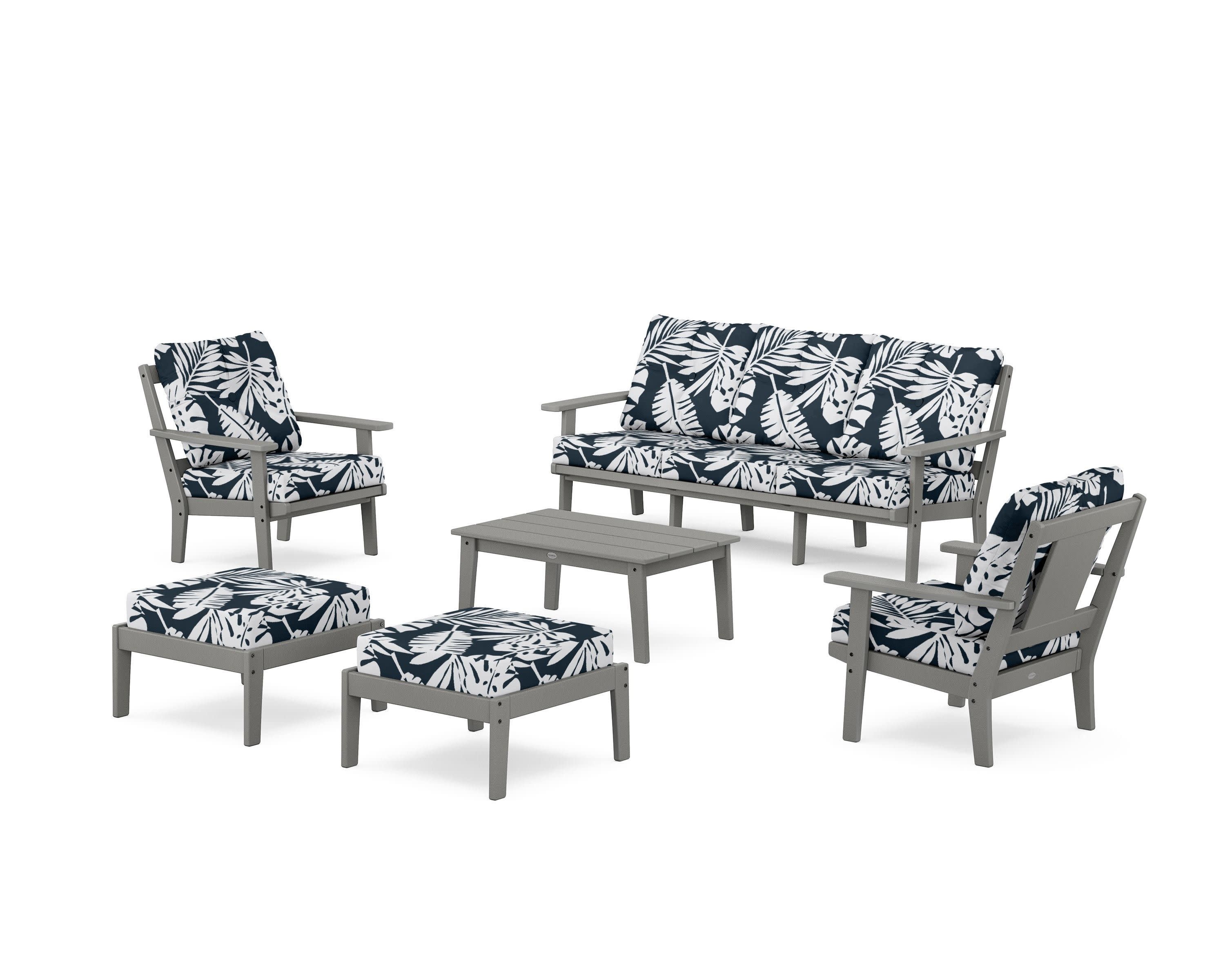 Prairie 6-Piece Lounge Sofa Set in Slate Grey / Leaf Marine Indigo