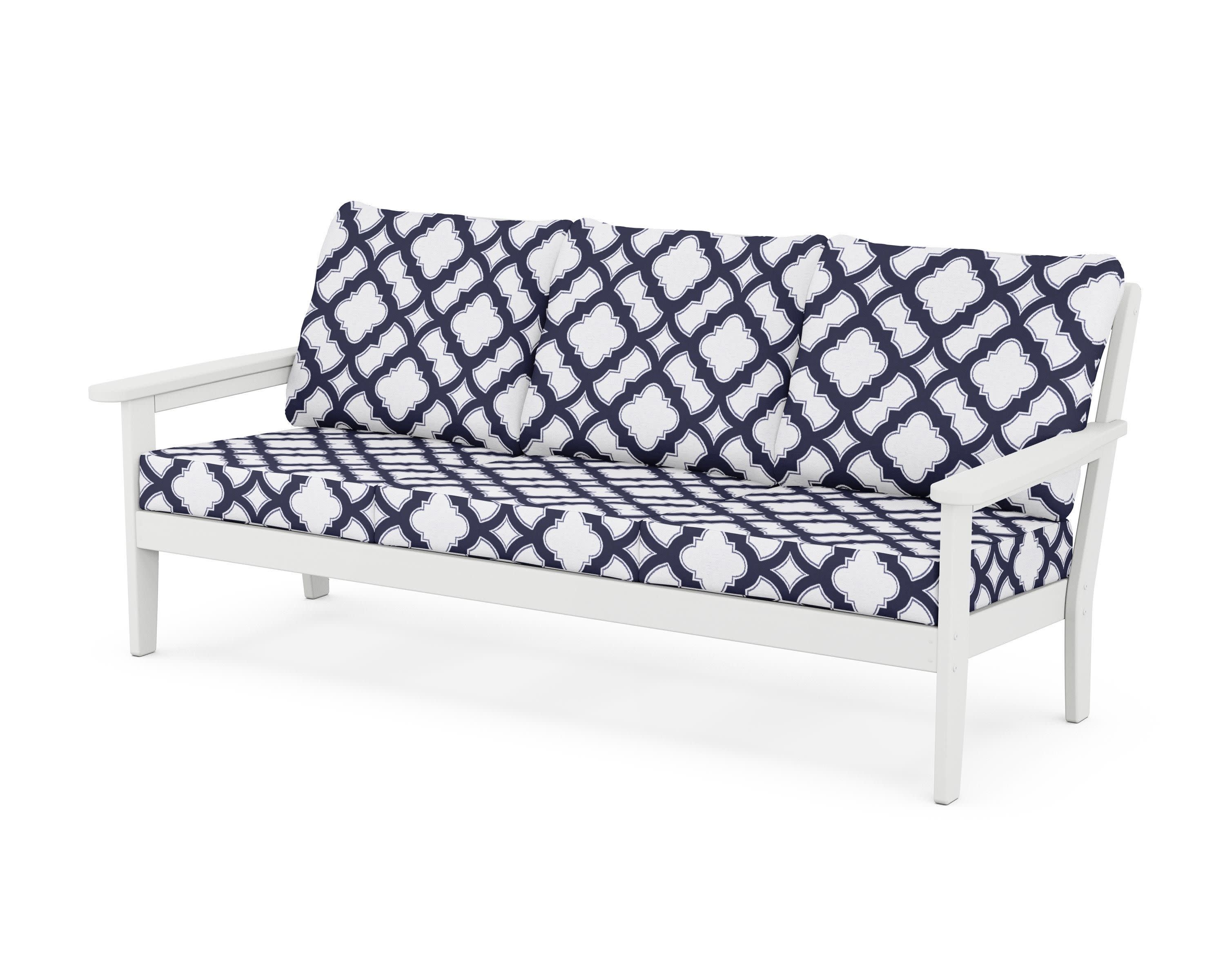 Cottage Deep Seating Sofa in White / Trellis Navy