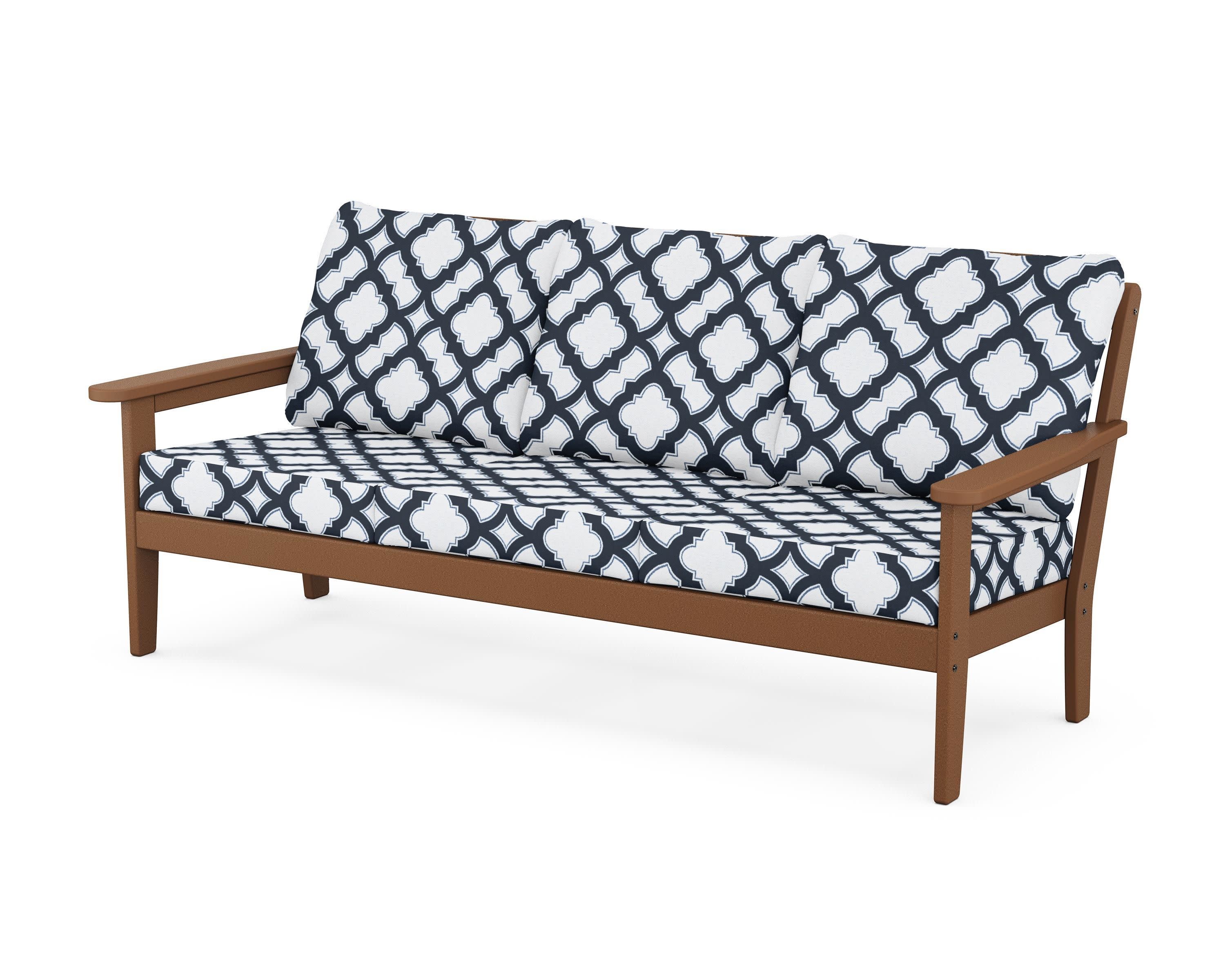 Cottage Deep Seating Sofa in Teak / Trellis Marine Indigo