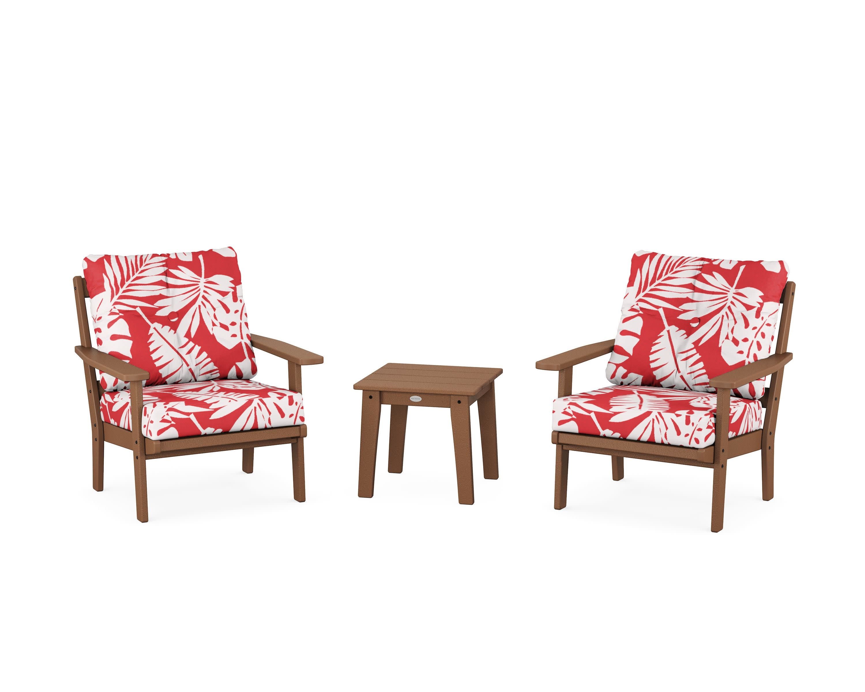 Prairie 3-Piece Deep Seating Set in Teak / Leaf Crimson