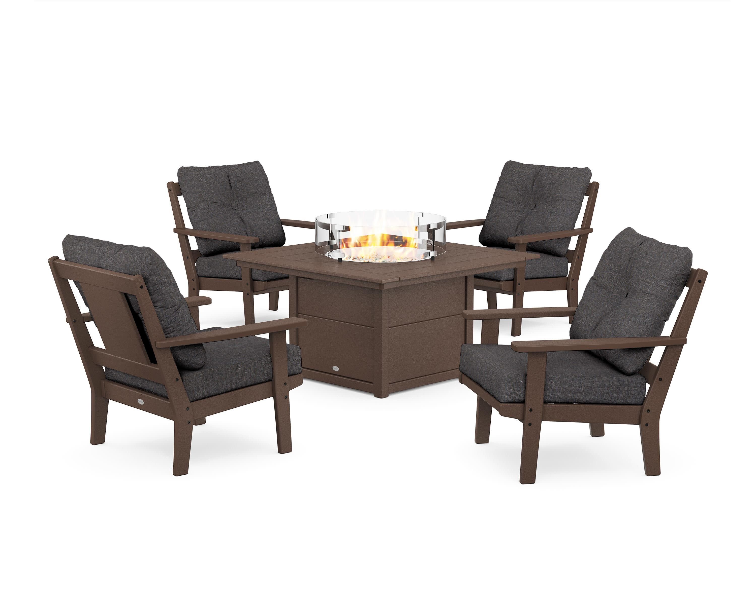 Prairie 5-Piece Deep Seating Set with Fire Pit Table in Mahogany / Ash Charcoal