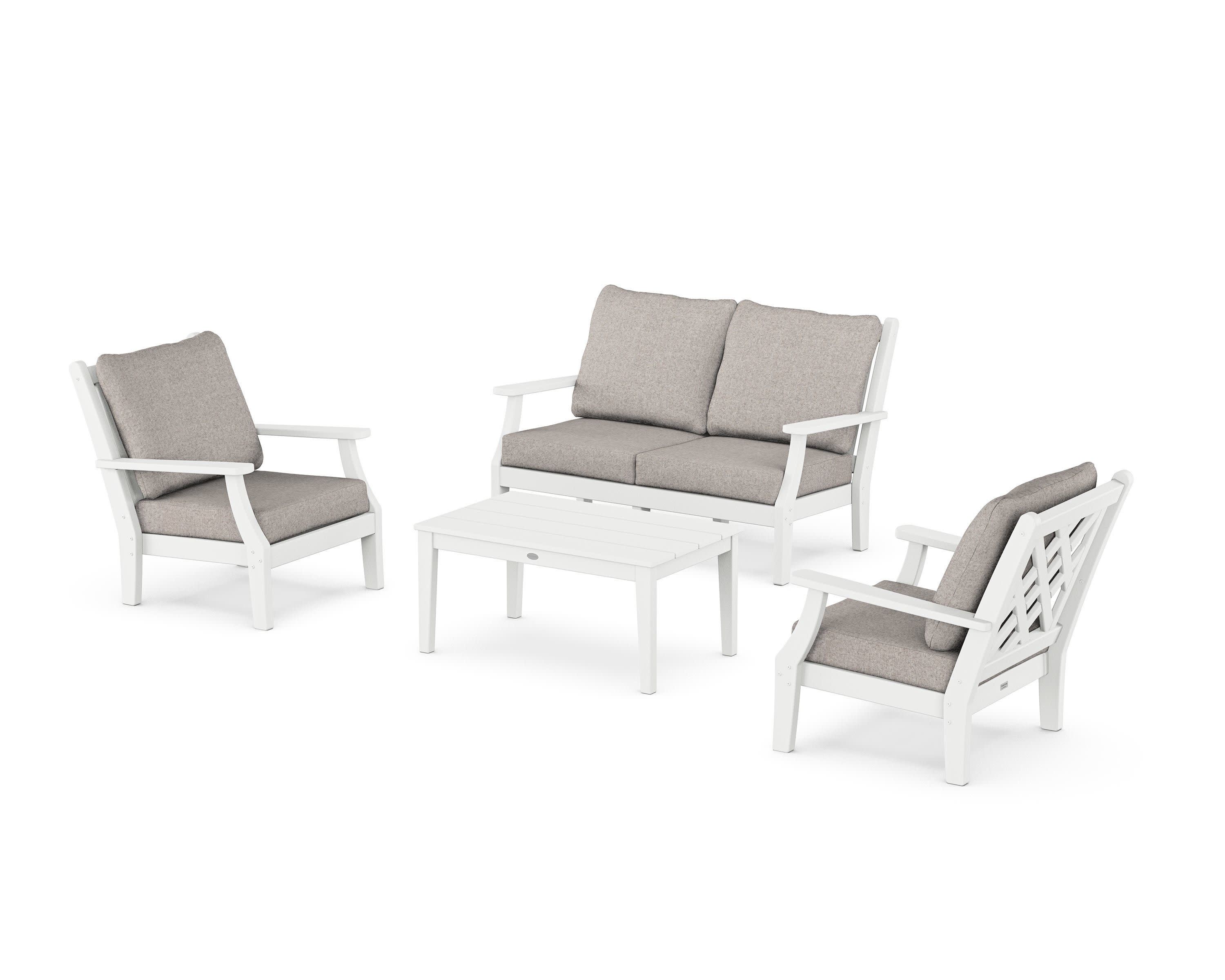 Wovendale 4-Piece Deep Seating Set with Loveseat in White / Weathered Tweed