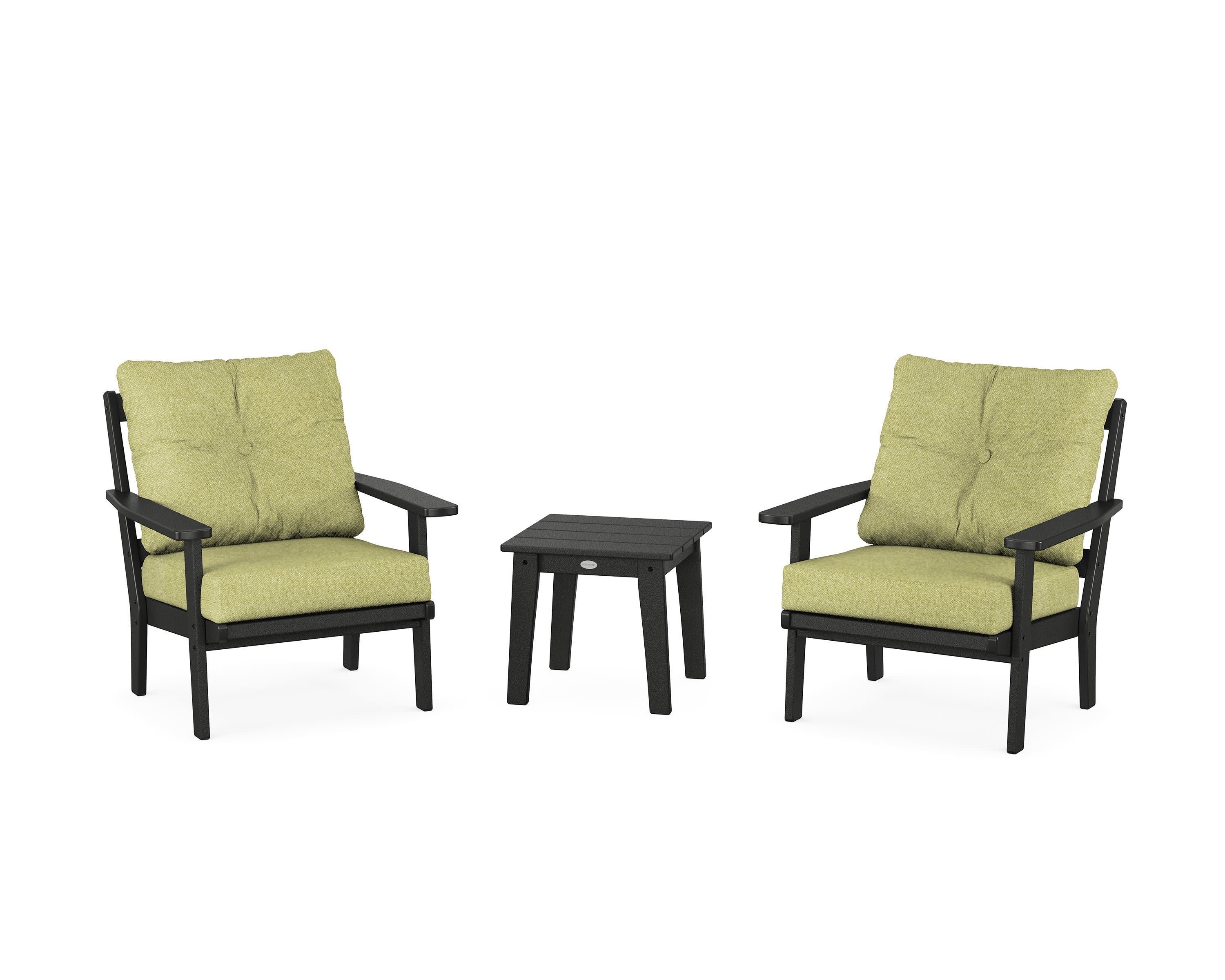 Prairie 3-Piece Deep Seating Set in Black / Chartreuse Boucle