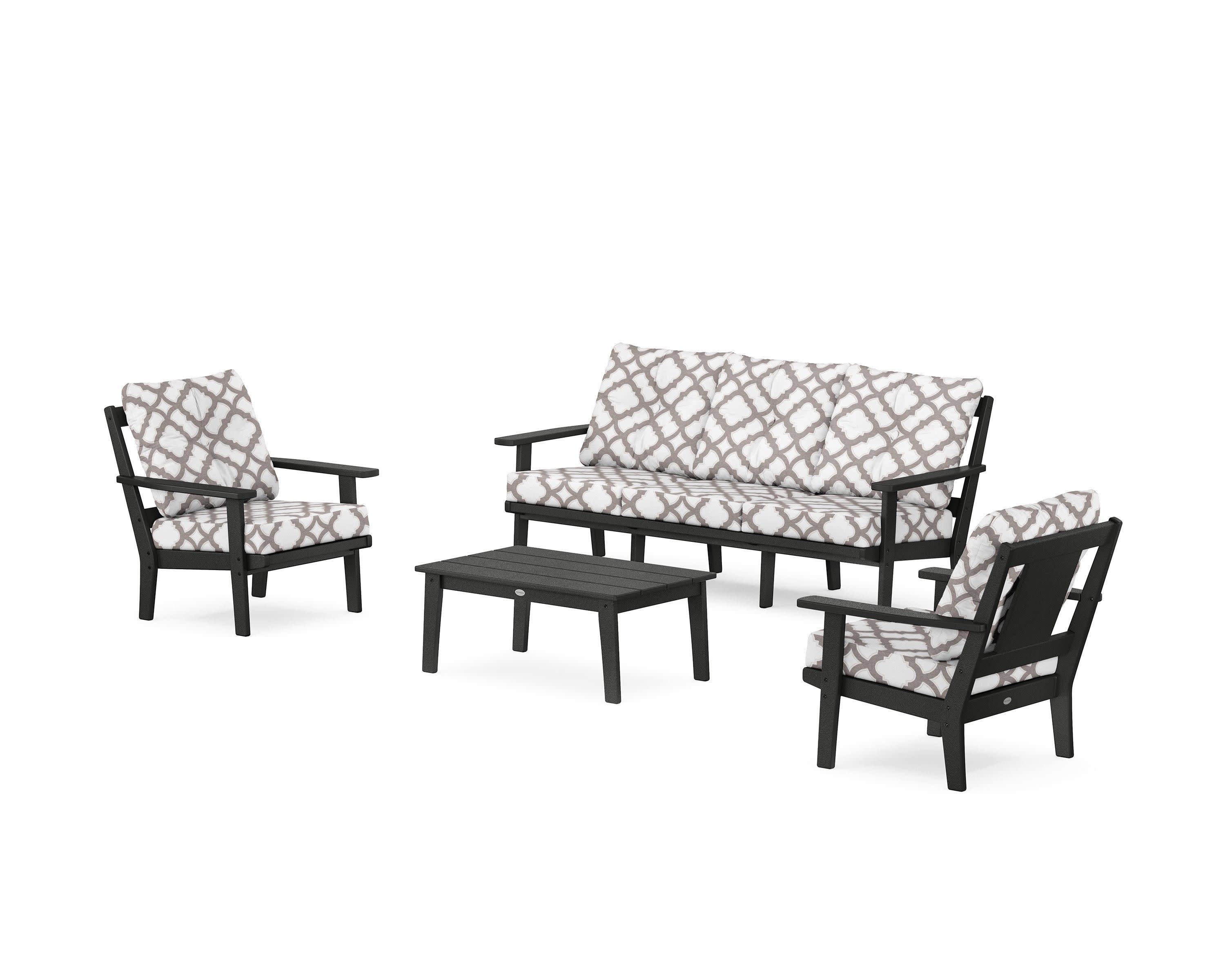 Prairie 4-Piece Deep Seating Set with Sofa in Black / Trellis Grey Mist