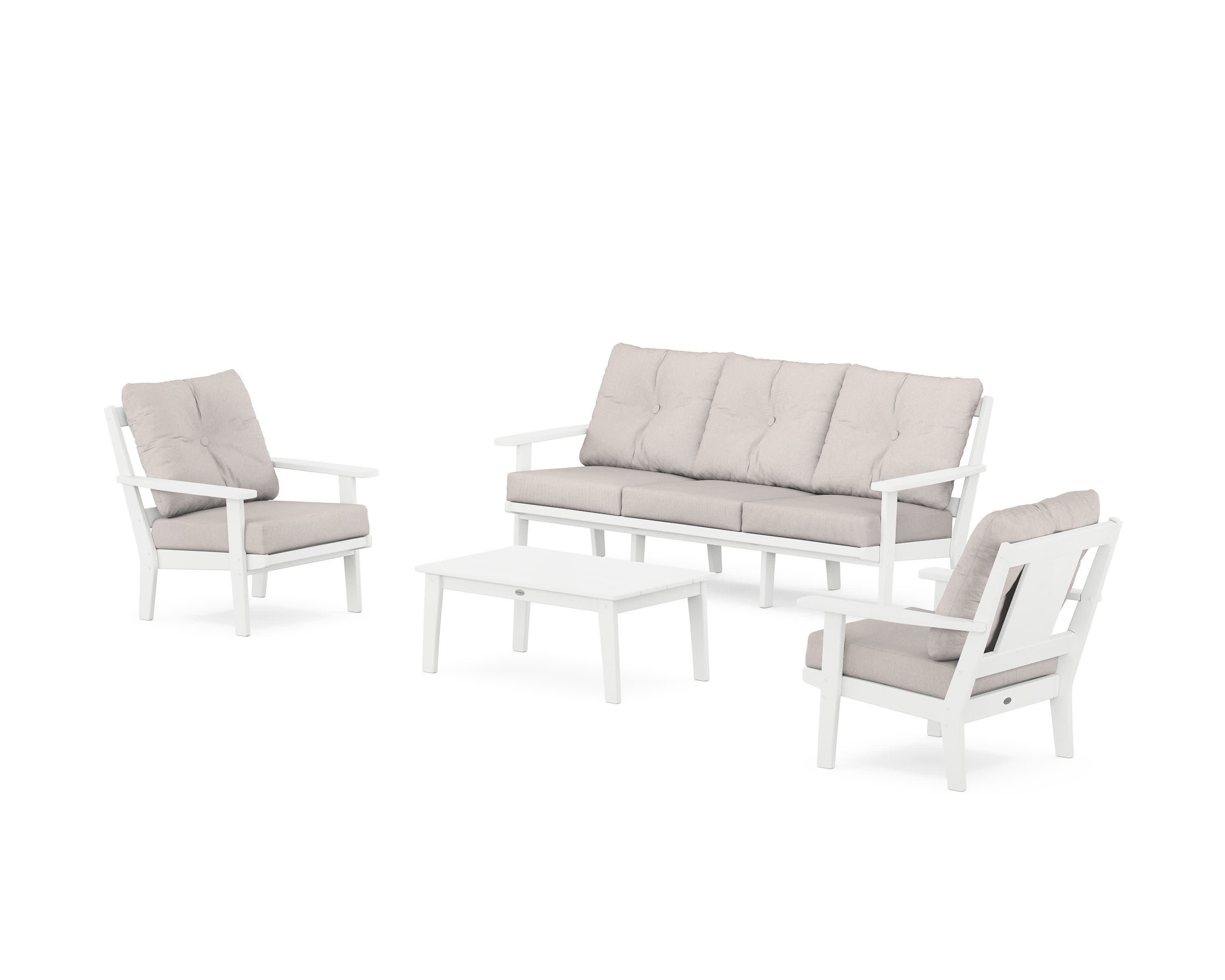 Prairie 4-Piece Deep Seating Set with Sofa in White / Dune Burlap