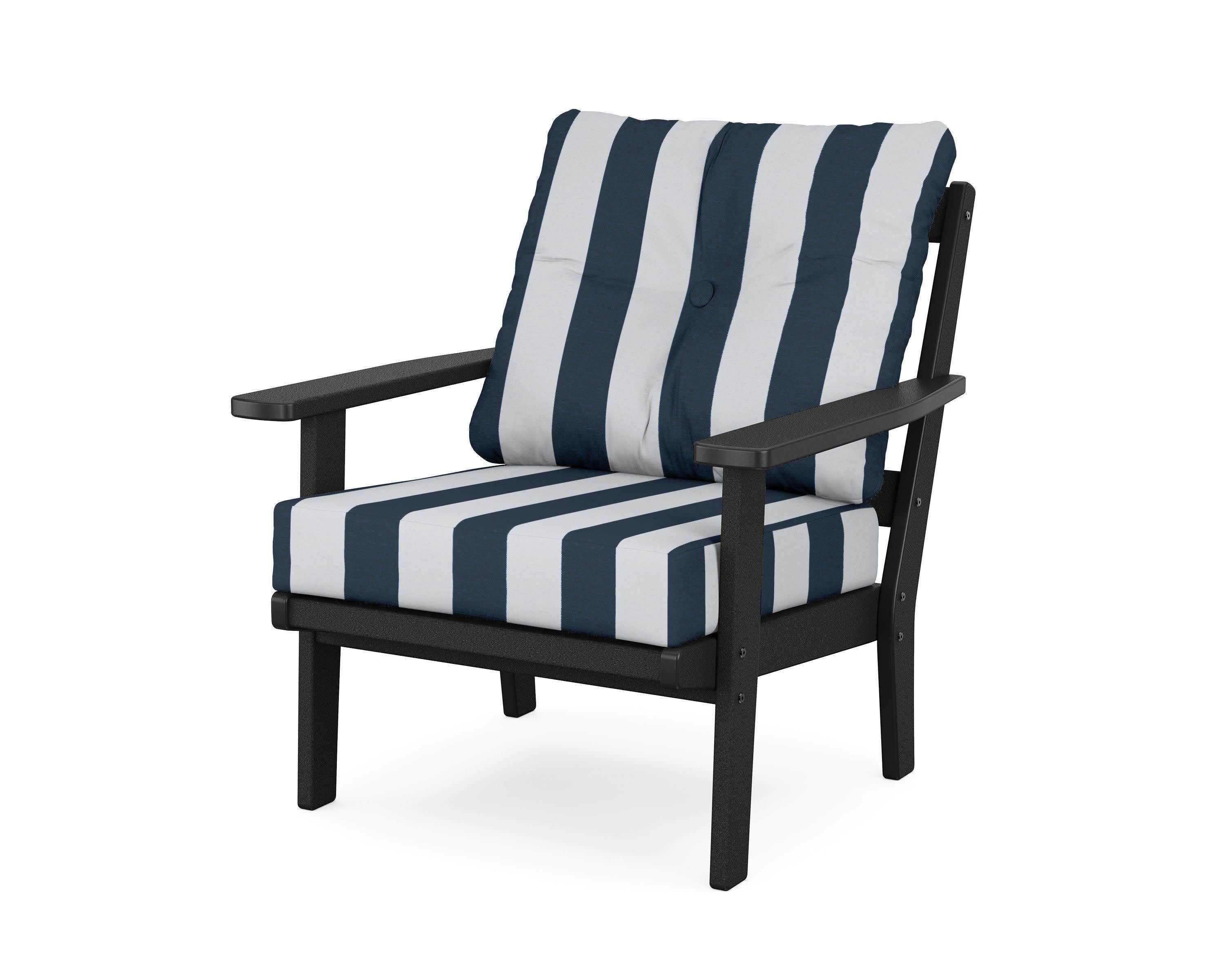 Prairie Deep Seating Chair in Black / Cabana Stripe Marine Indigo