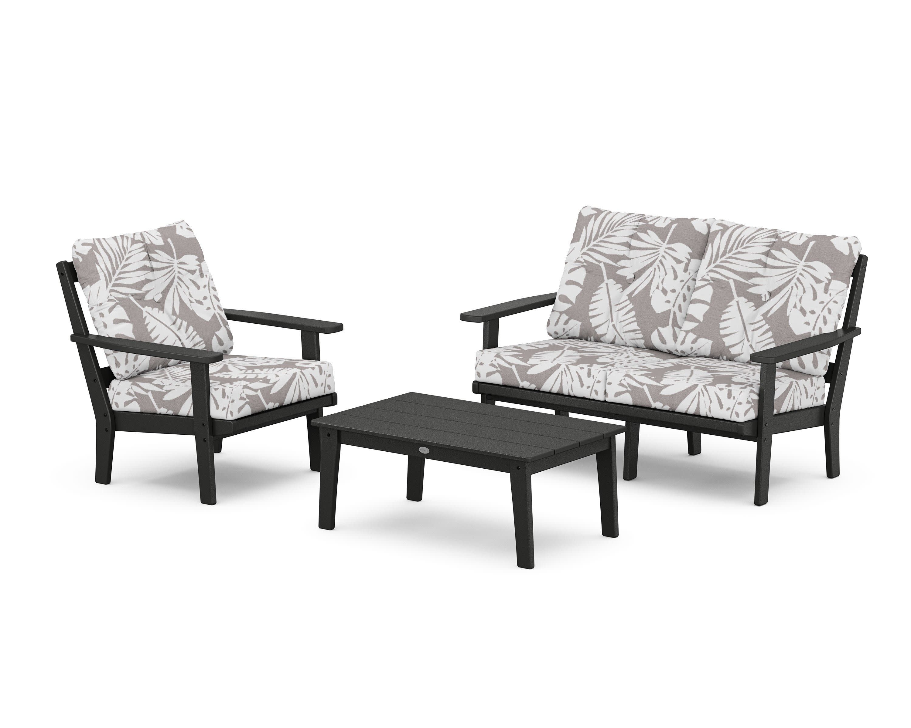 Prairie 3-Piece Deep Seating Set with Loveseat in Black / Leaf Grey Mist