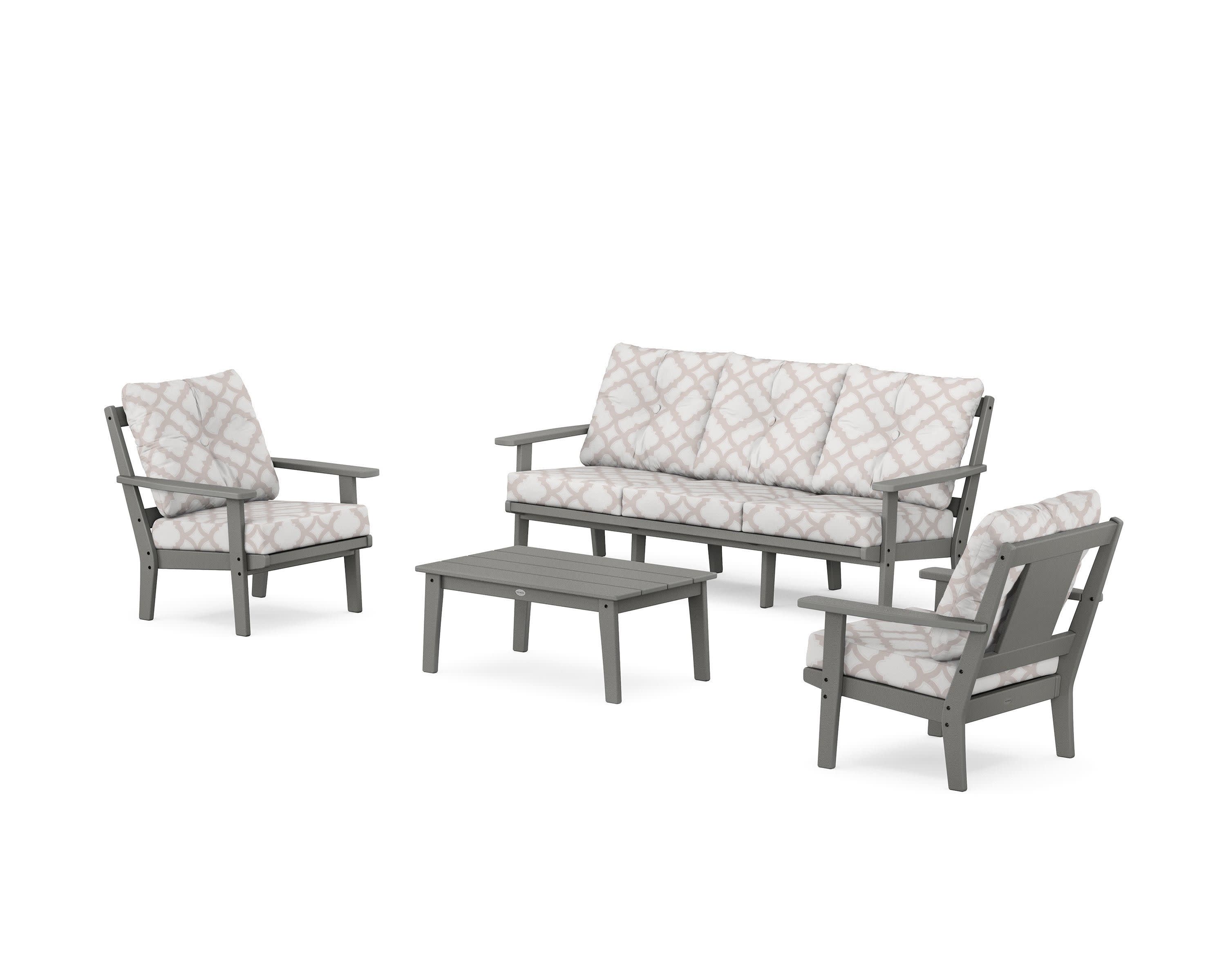 Prairie 4-Piece Deep Seating Set with Sofa in Slate Grey / Trellis Dune Burlap