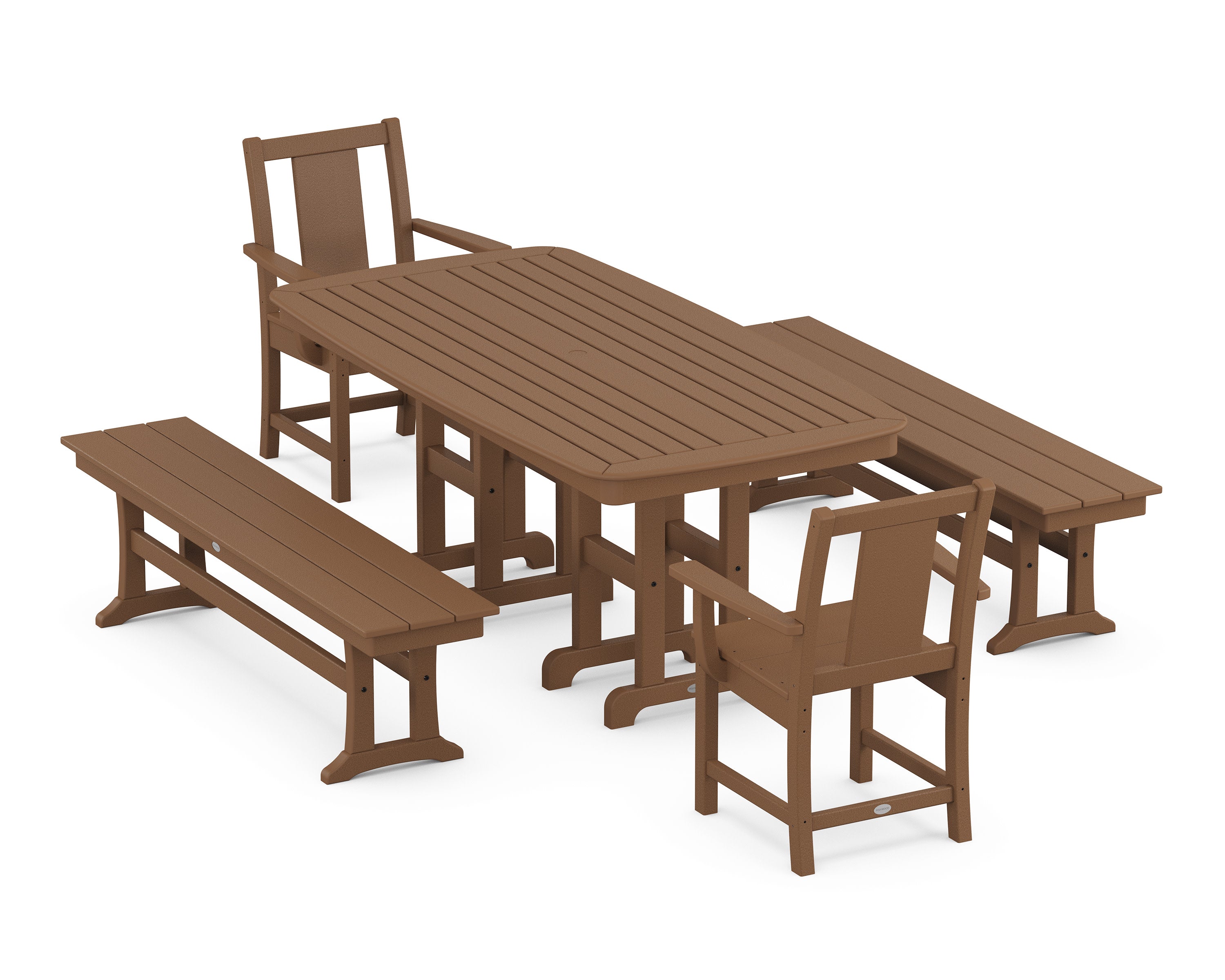 Prairie 5-Piece Dining Set with Benches in Teak