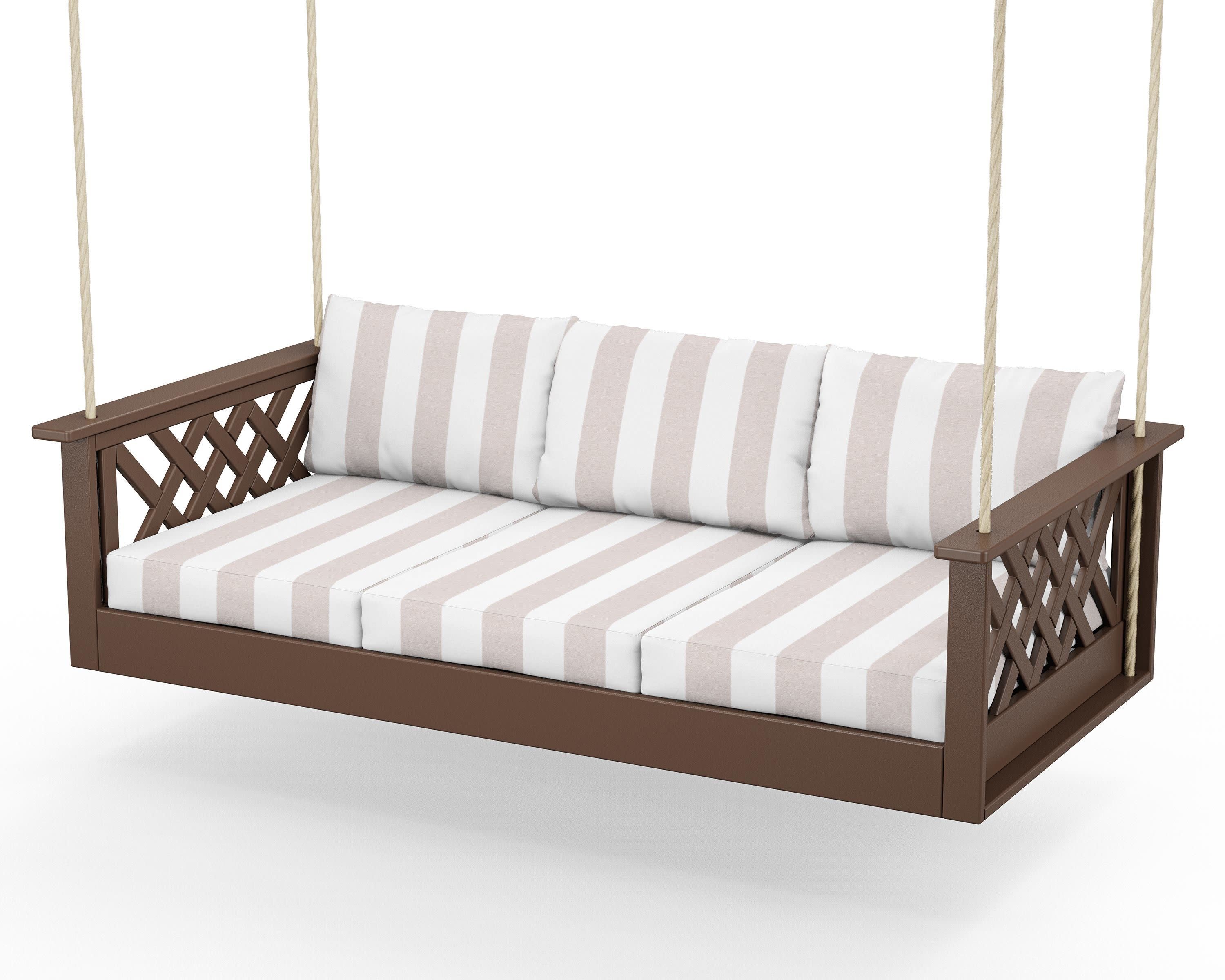 Wovendale Daybed Swing in Mahogany / Cabana Stripe Dune Burlap
