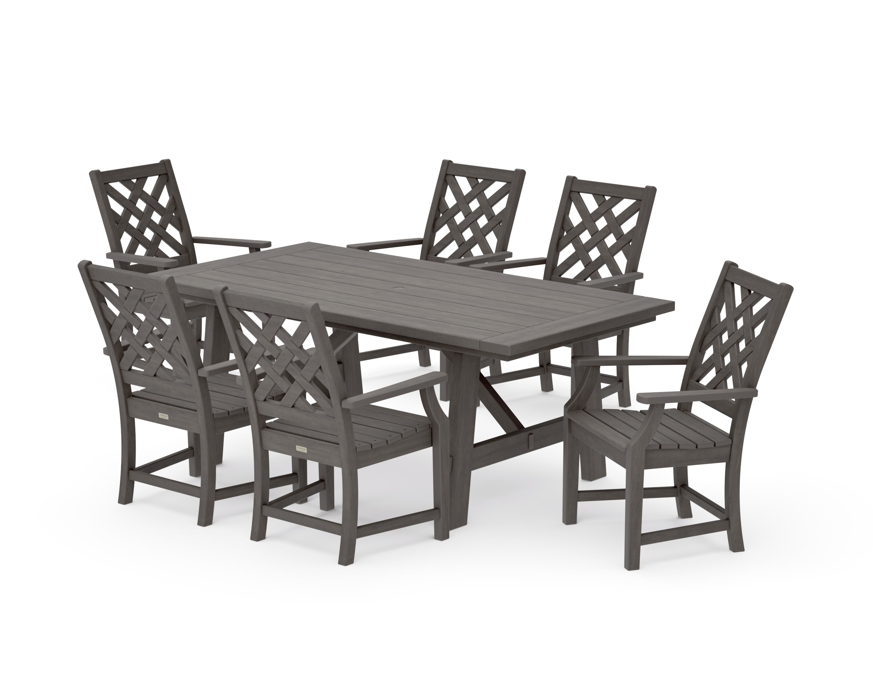 Wovendale Arm Chair 7-Piece Rustic Farmhouse Dining Set in Driftwood