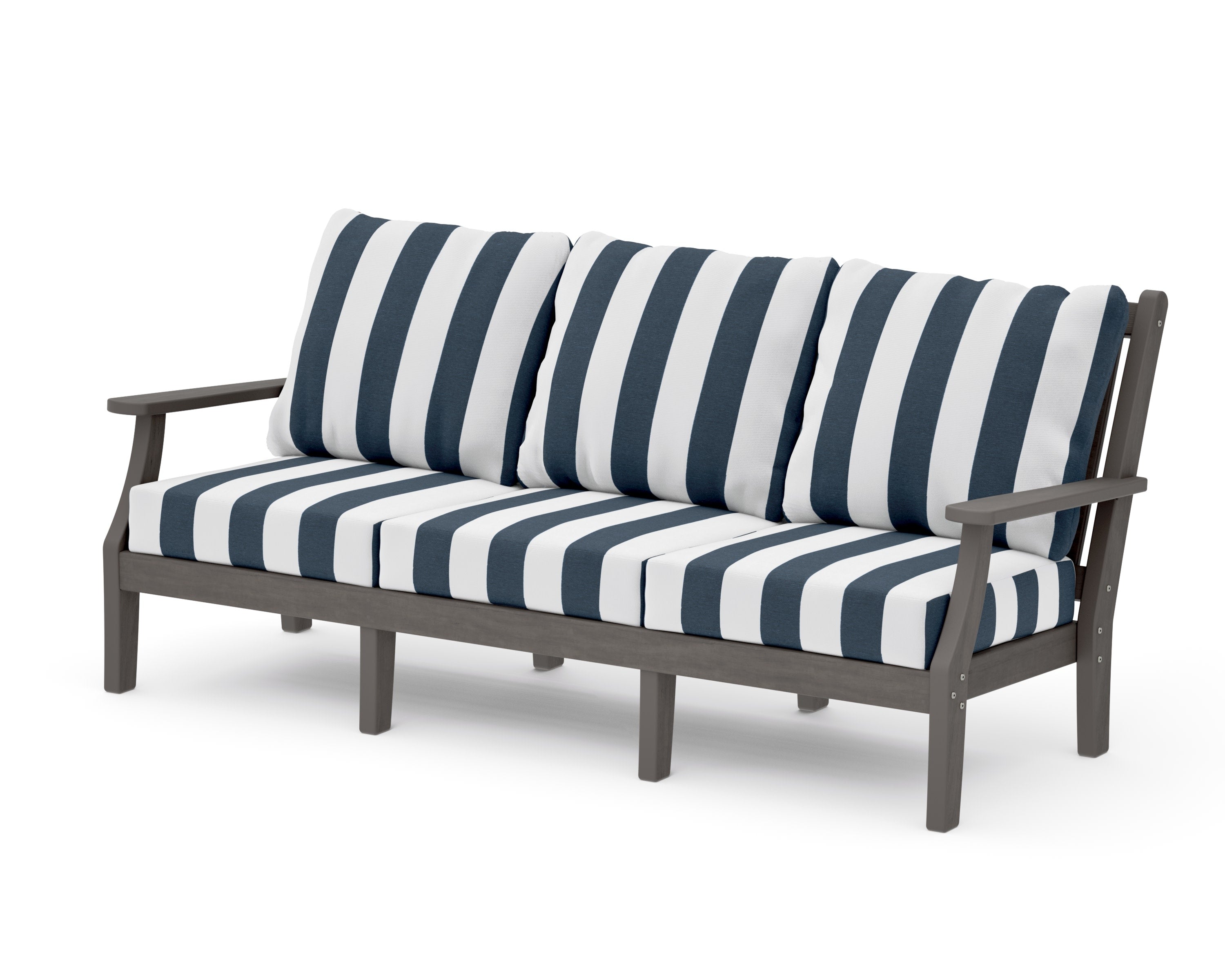 Wovendale Deep Seating Sofa in Driftwood / Cabana Stripe Marine Indigo