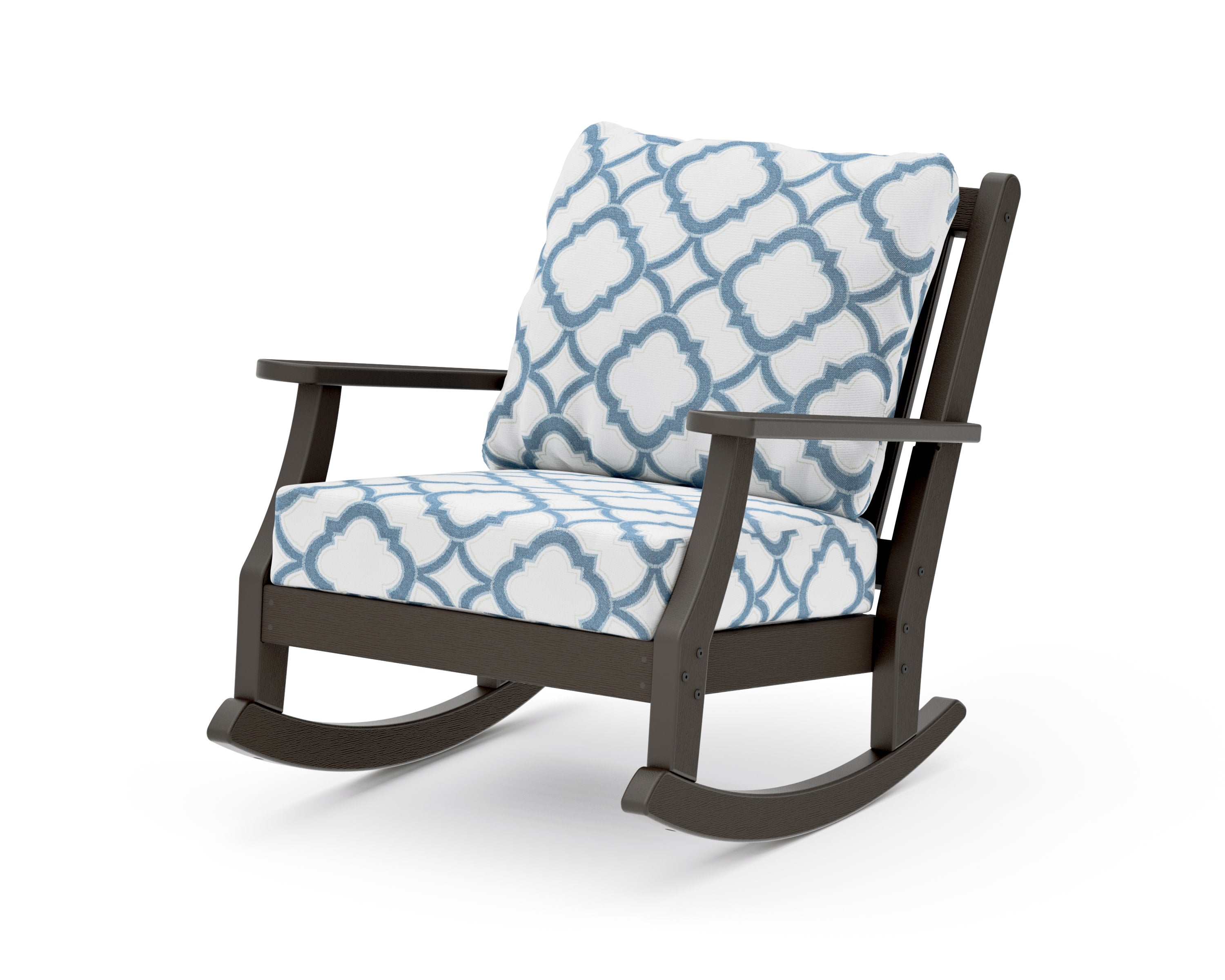 Wovendale Deep Seating Rocking Chair in Vintage Coffee / Trellis Sky Blue