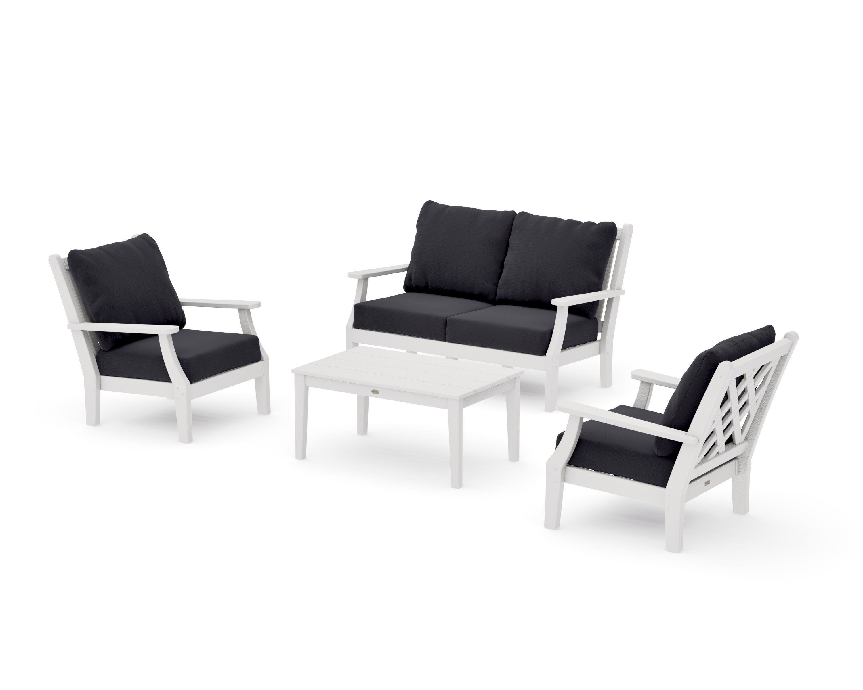 Wovendale 4-Piece Deep Seating Set with Loveseat in Vintage White / Midnight Linen