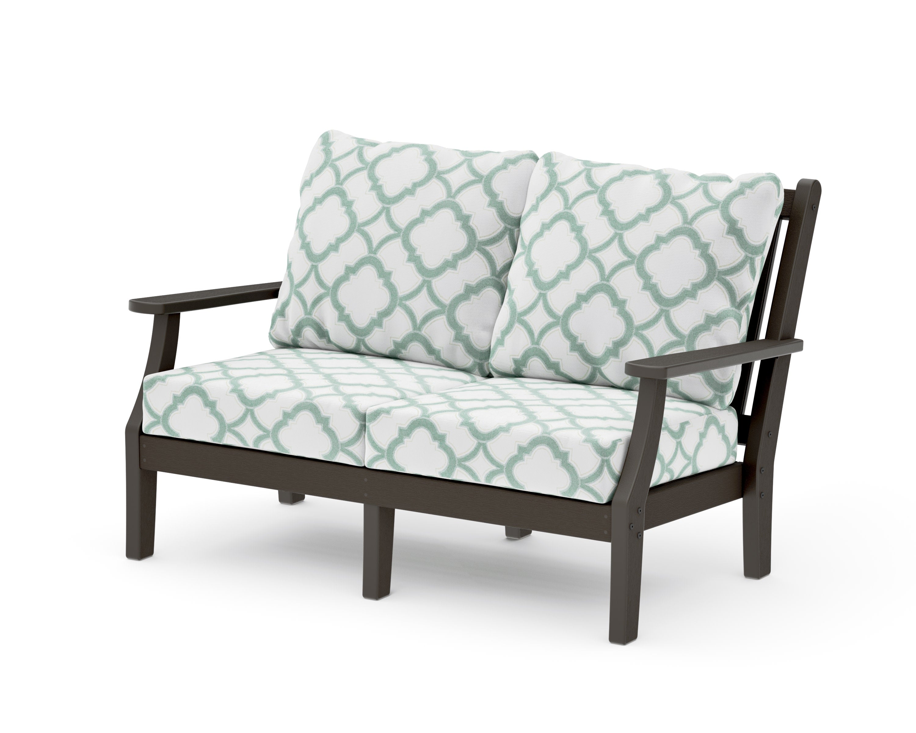 Wovendale Deep Seating Loveseat in Vintage Coffee / Trellis Glacier Spa