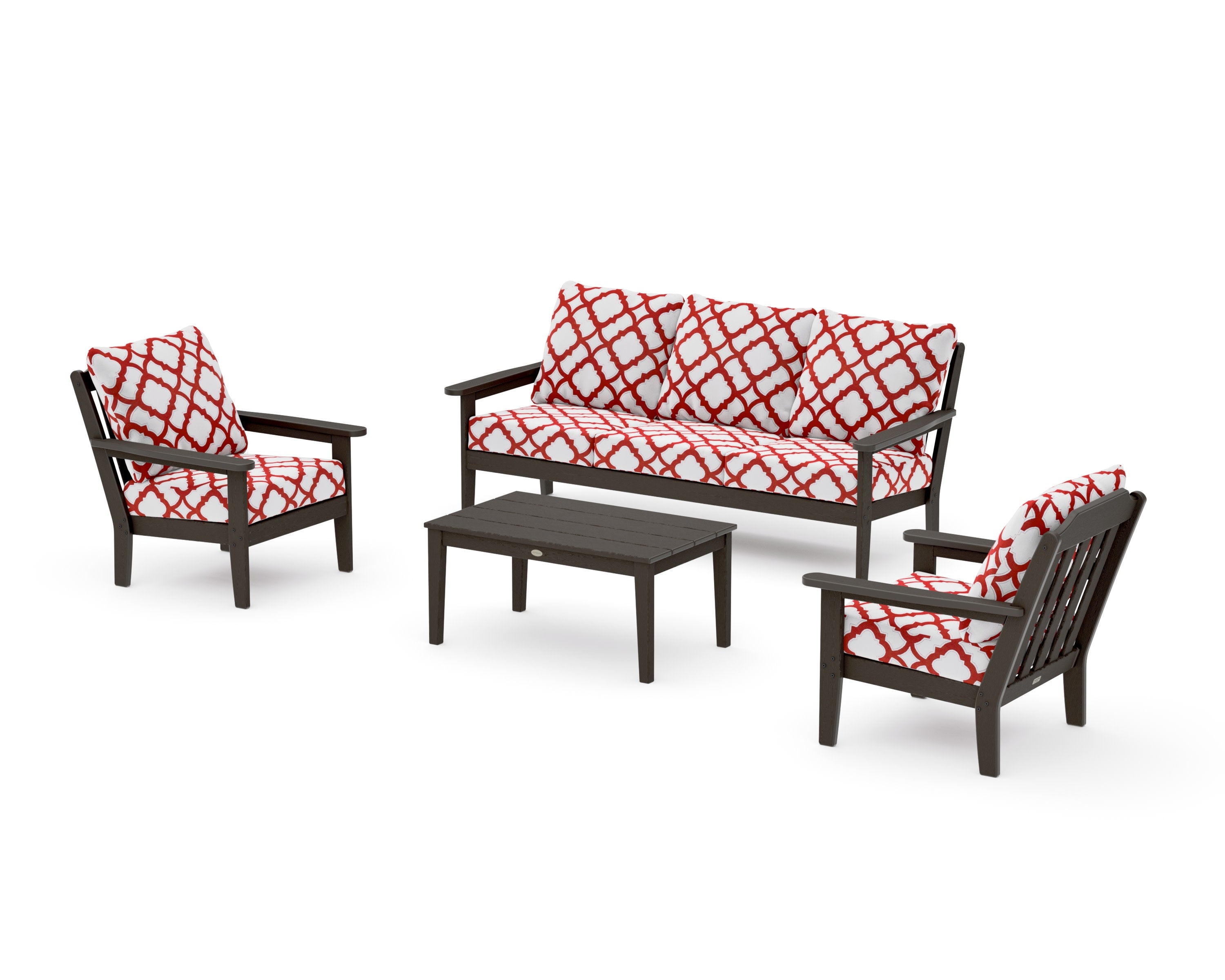 Cottage 4-Piece Deep Seating Set with Sofa in Vintage Coffee / Trellis Crimson