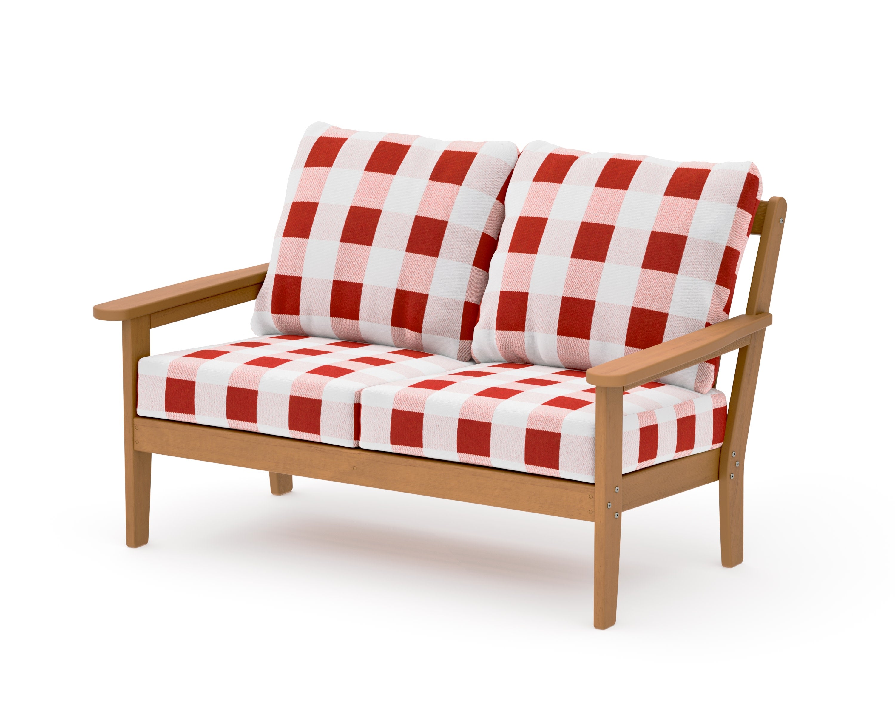 Cottage Deep Seating Loveseat in Natural / Buffalo Plaid Crimson