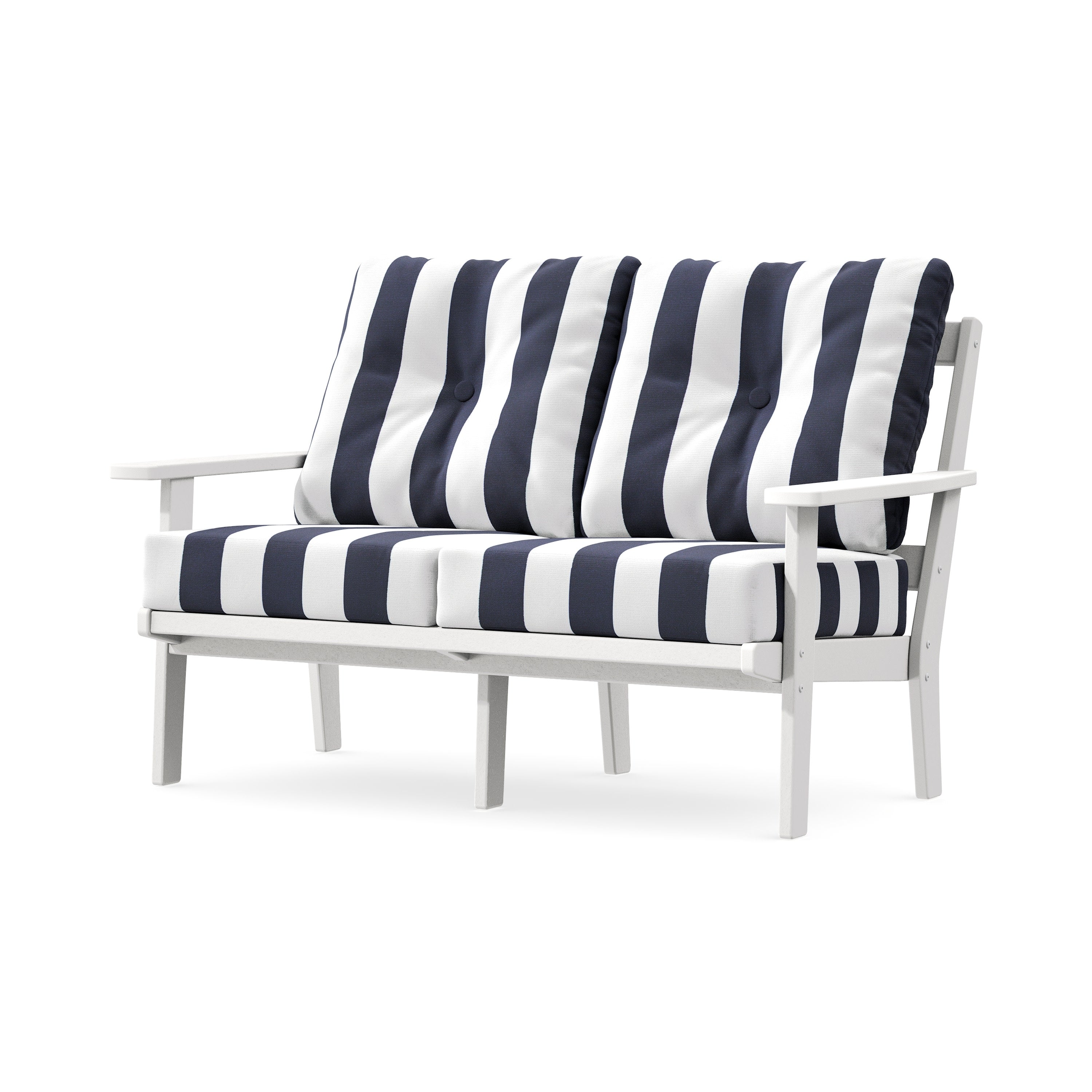 Prairie Deep SeatingLoveseat in White / Cabana Stripe Navy