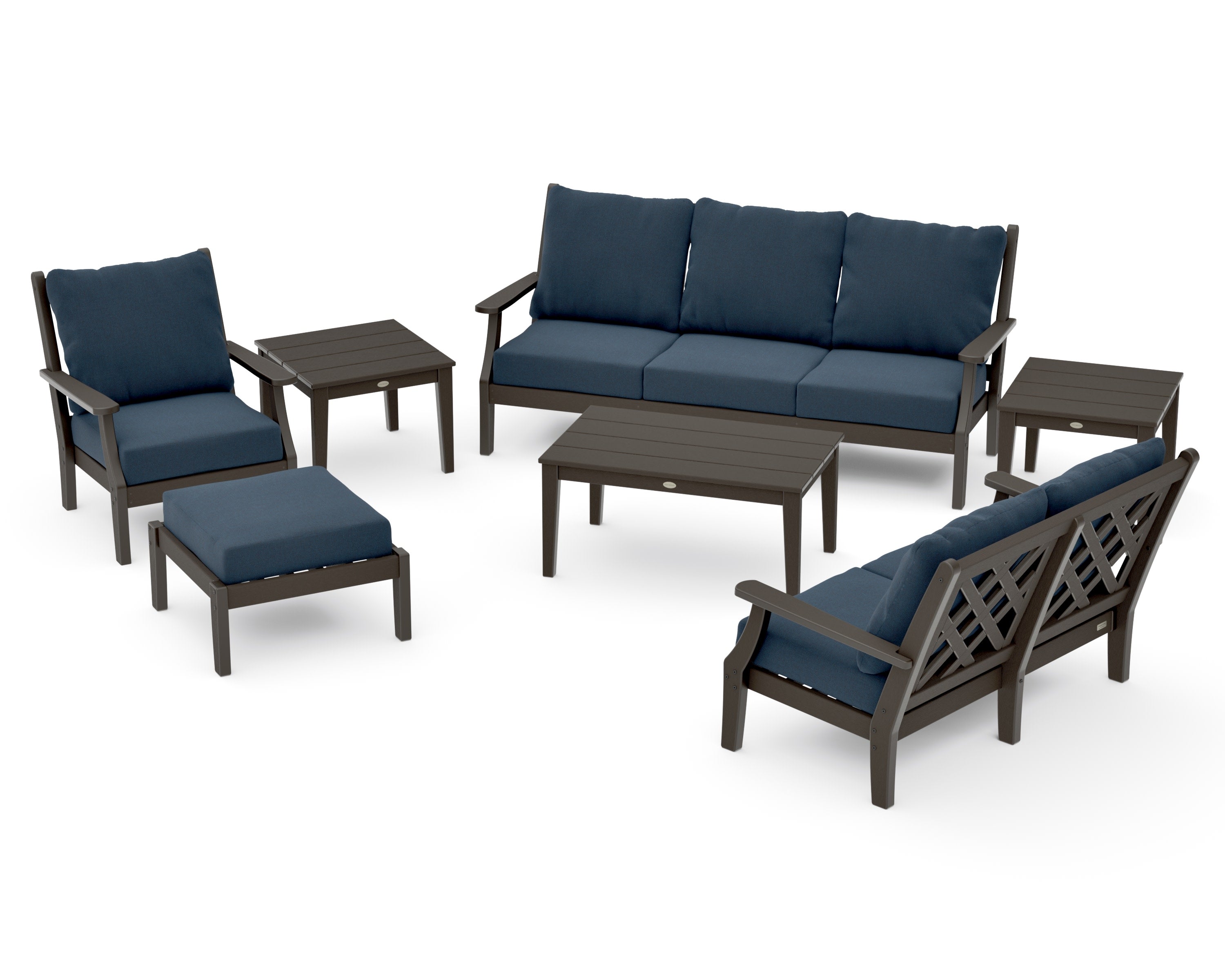 Wovendale 7-Piece Deep Seating Set in Vintage Coffee / Marine Indigo