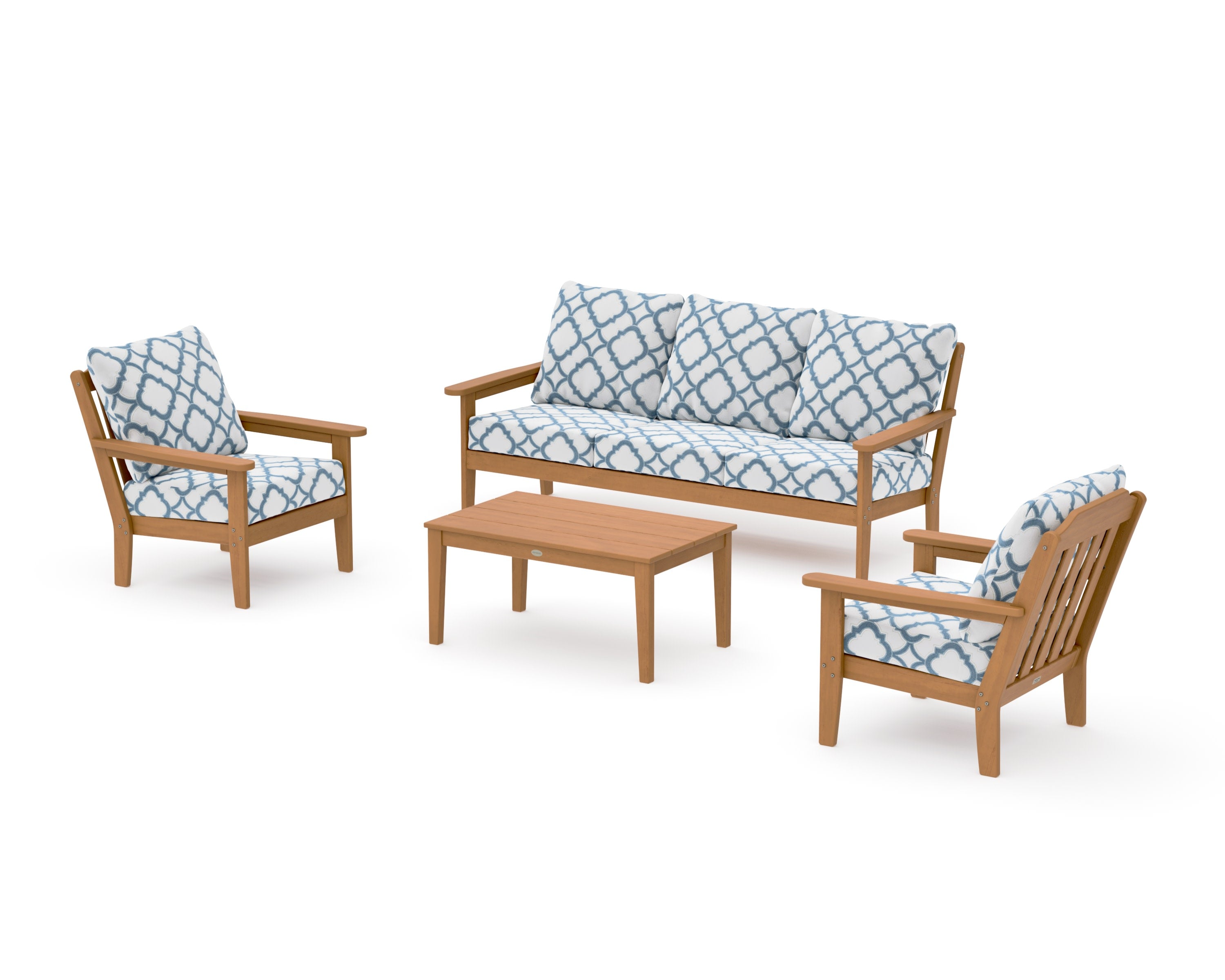 Cottage 4-Piece Deep Seating Set with Sofa in Natural / Trellis Sky Blue