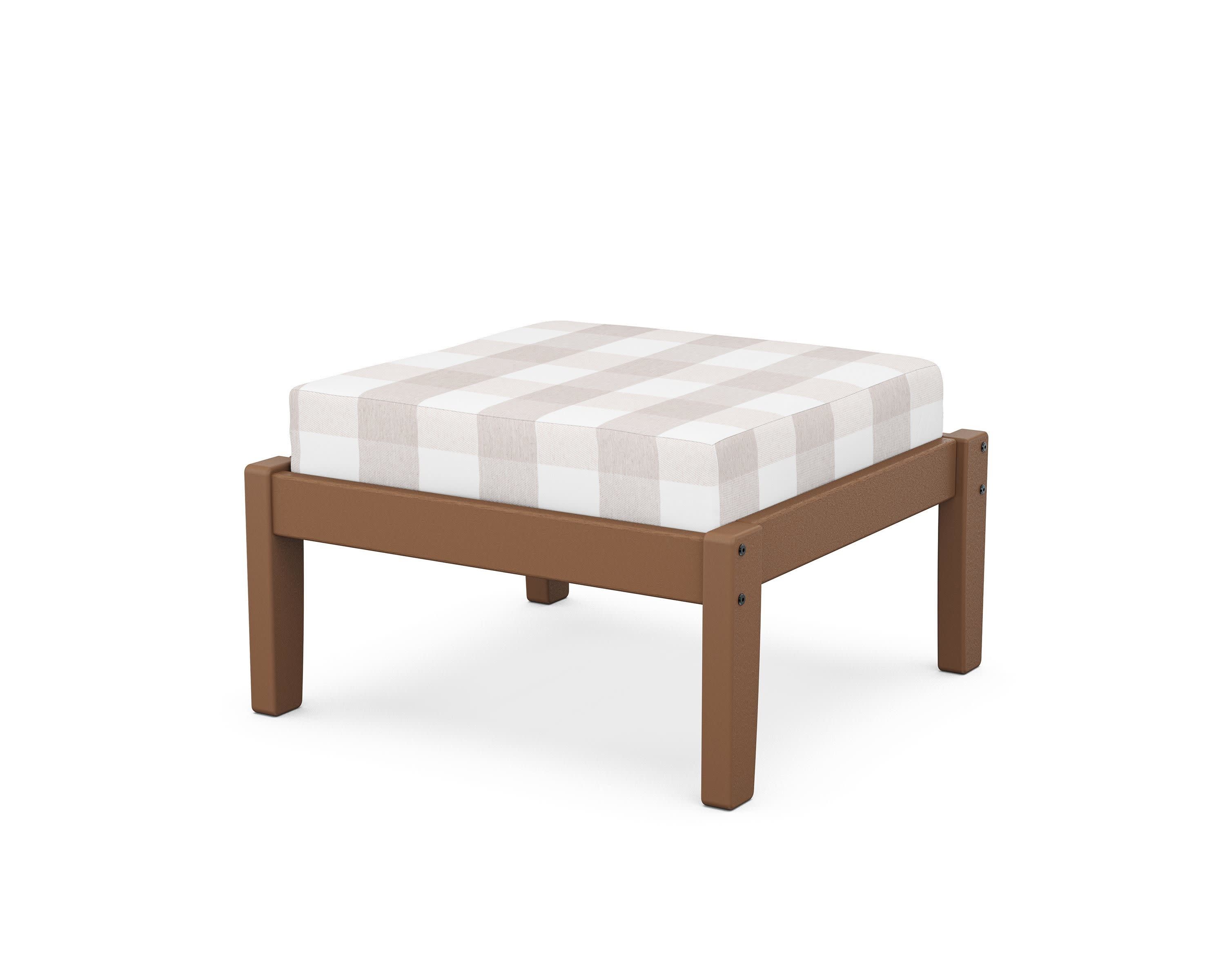 Deep Seating Ottoman in Teak / Buffalo Plaid Dune Burlap