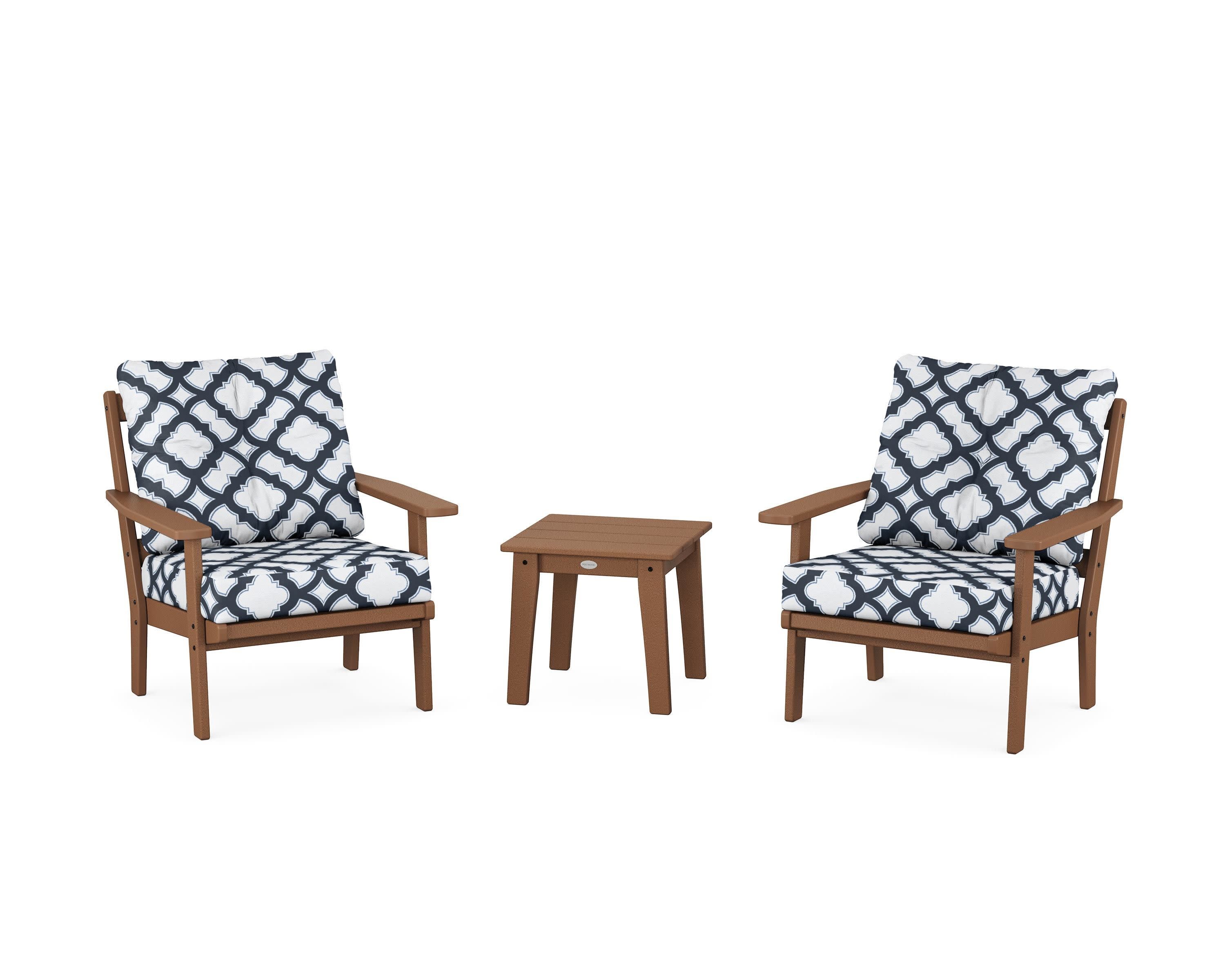 Prairie 3-Piece Deep Seating Set in Teak / Trellis Marine Indigo