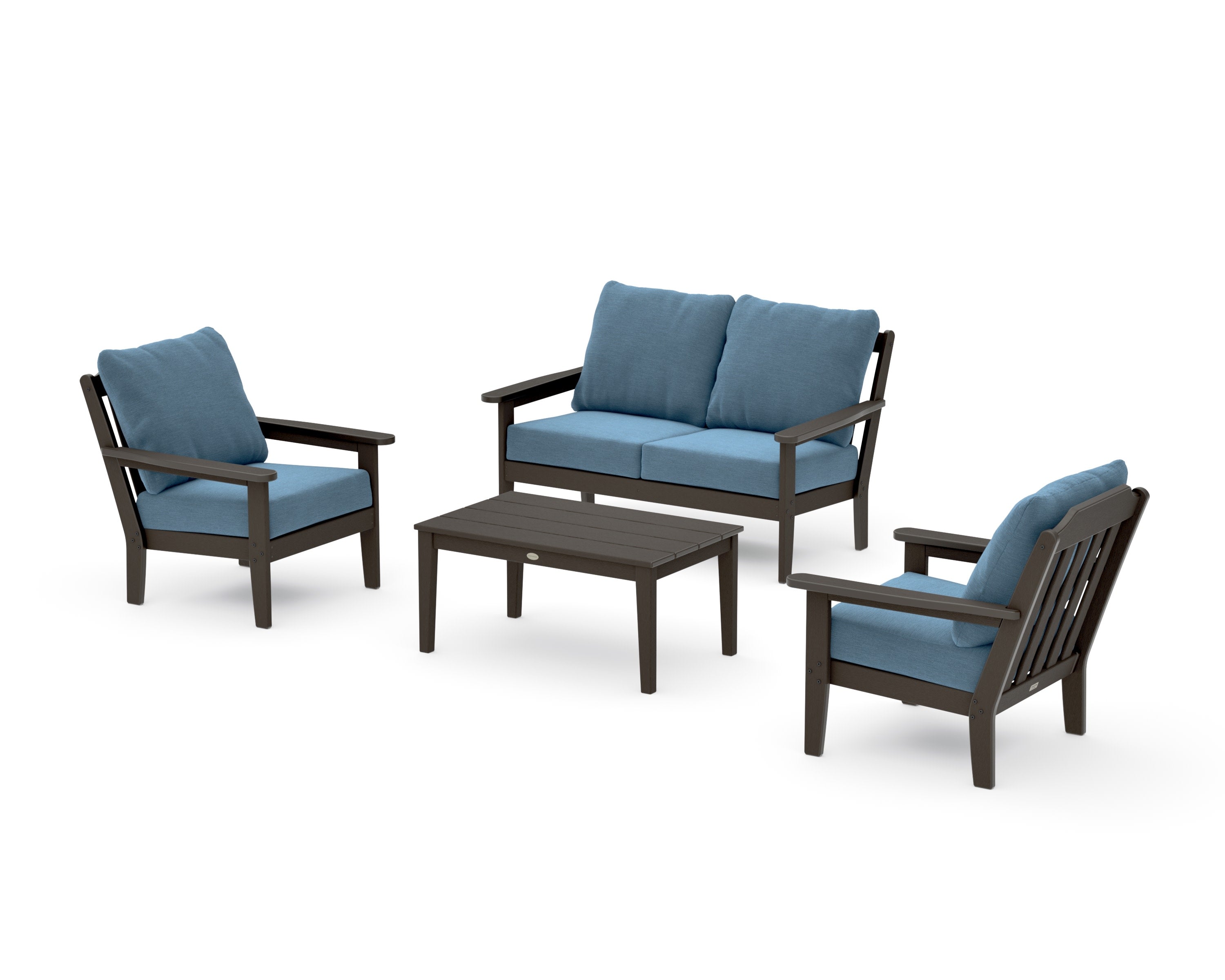 Cottage 4-Piece Deep Seating Set with Loveseat in Vintage Coffee / Sky Blue